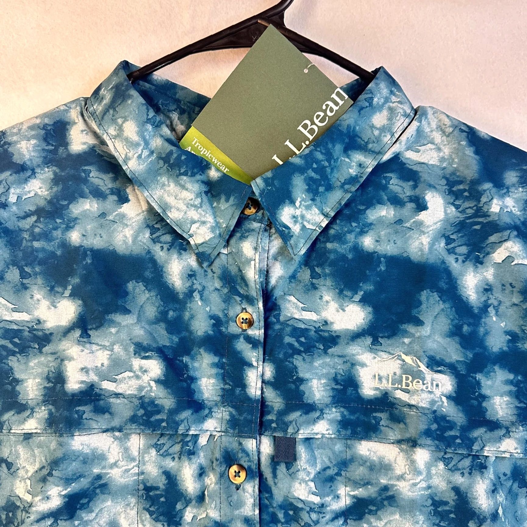 Vintage LL Bean Shirt Women 3X Plus Blue White Tropicwear Button Up Short Sleeve Fishing Size XXL / US 16-18 / IT 52-54 - 5 Thumbnail