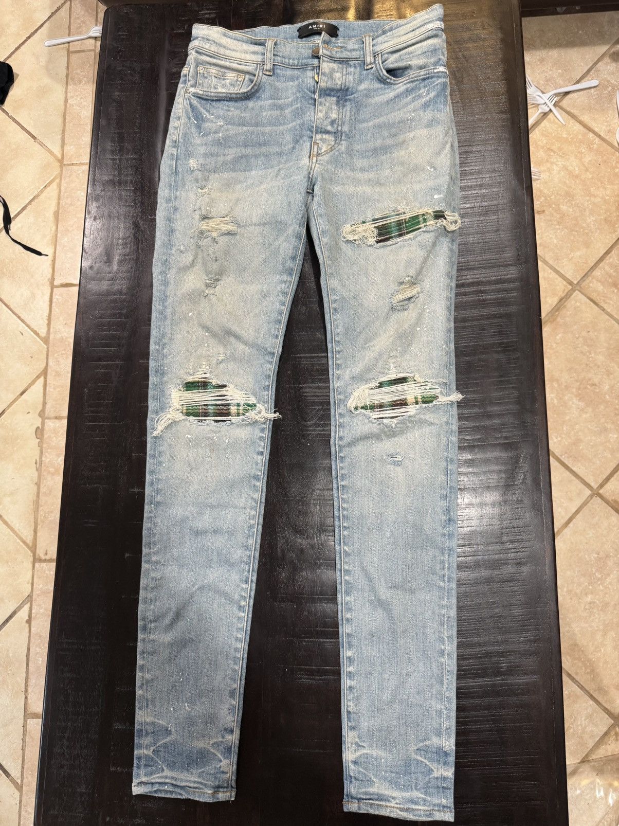 Amiri mx1 green plaid patch