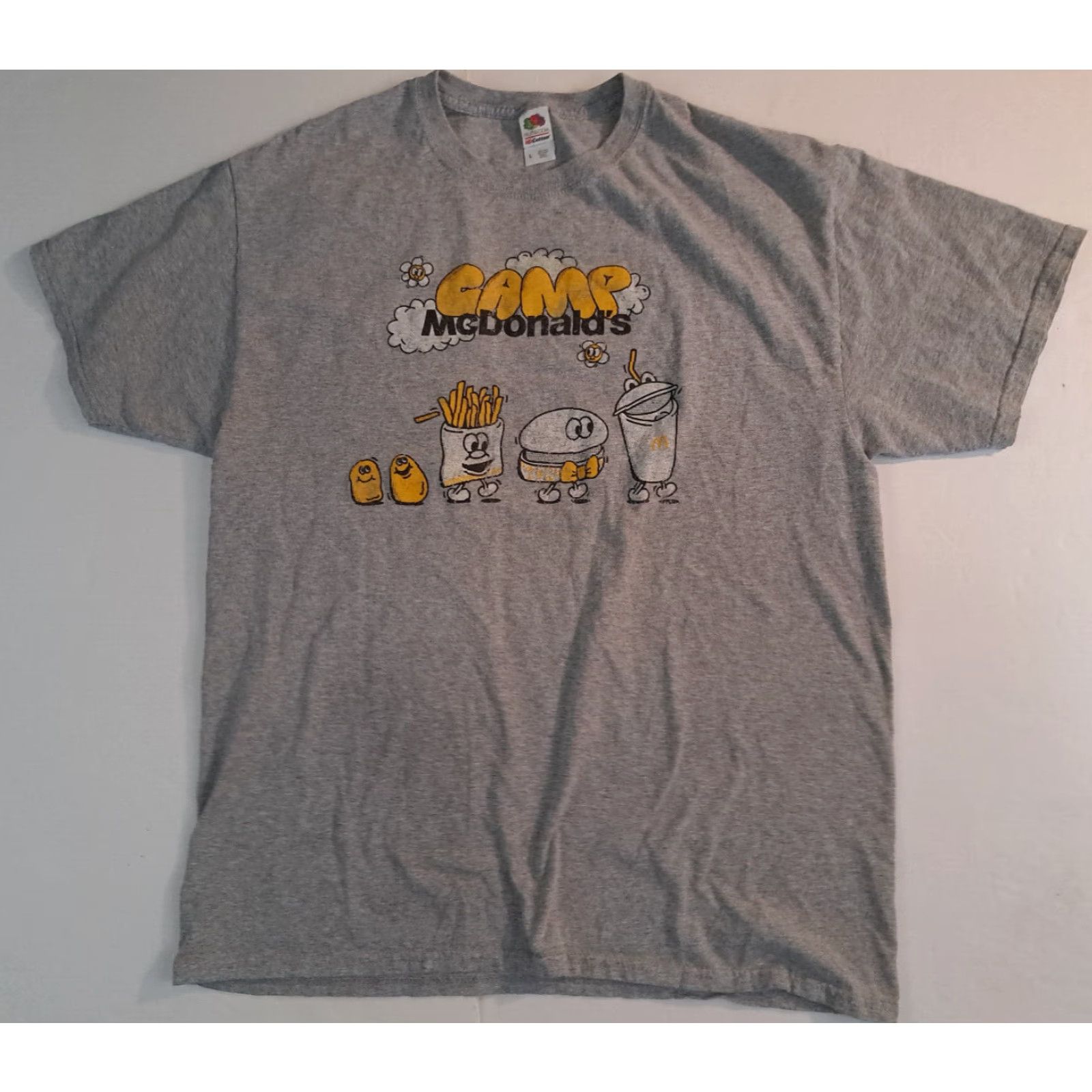 Fruit Of The Loom VINTAGE McDonalds Camp Big Mac Fries Shake Nuggets T-Shirt Adult Large Gray Retro Men Short Sleeve Regular L Shine? Size US L / EU 52-54 / 3 - 2 Thumbnail