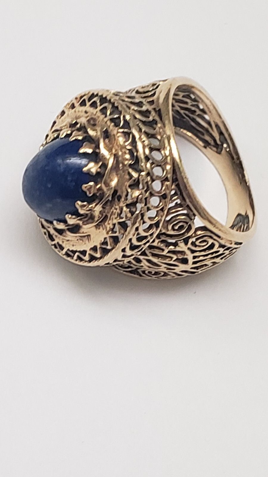 Other Antique14K Yellow Gold Filigree Ring: Huge Lapis Lazuli Ring Size ONE SIZE - 3 Thumbnail