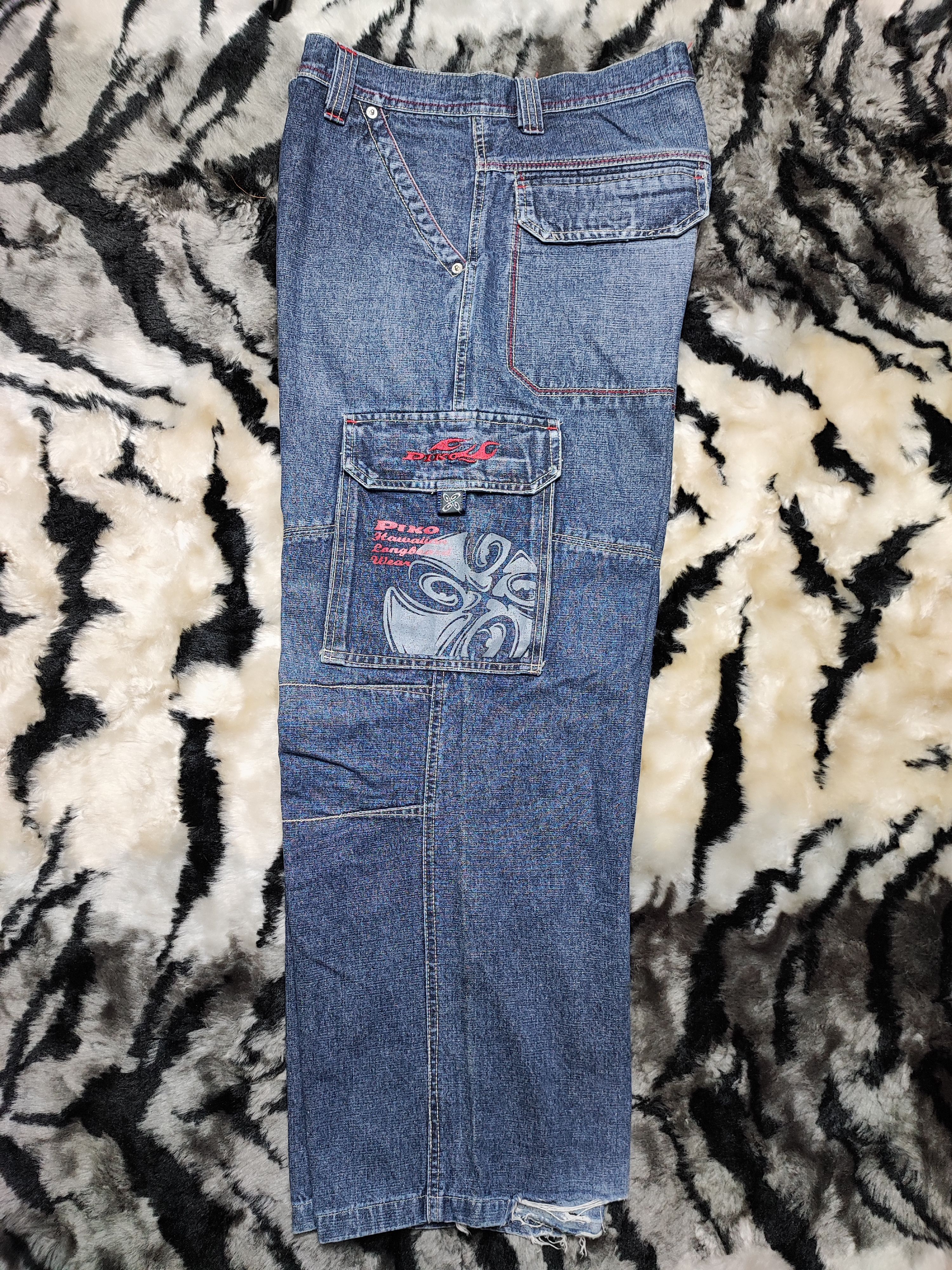 If Six Was Nine Piko Jeans Baggy Wide Leg Cargo Denim Size US 31 - 3 Thumbnail