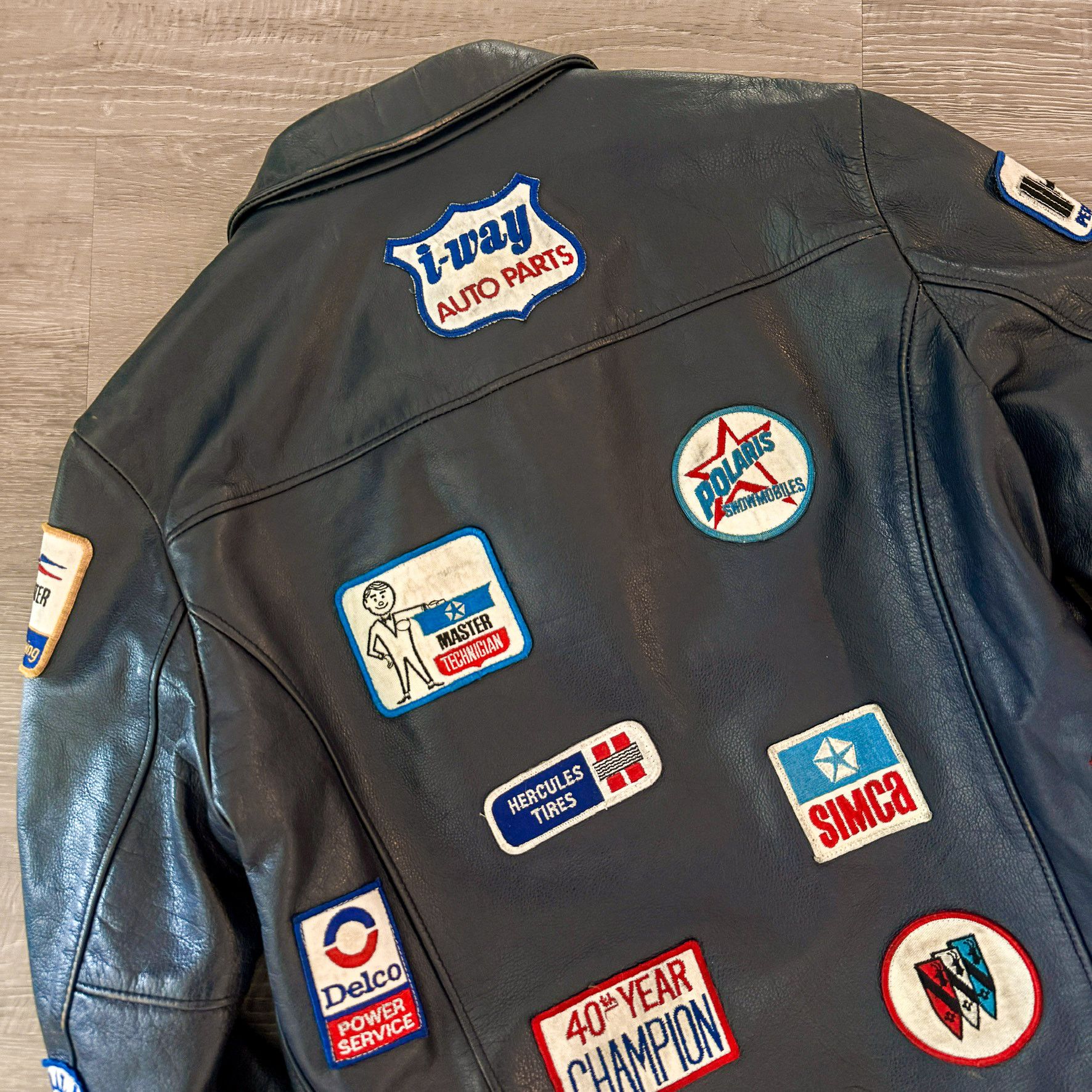 Vintage 1970s Vintage Navy Leather Motorcycle Patch Jacket Size US M / EU 48-50 / 2 - 4 Thumbnail