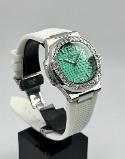 Japanese Brand Seiko Mod Nautilus Tiffany Blue Dial White Steel Watch 41mm Size ONE SIZE - 4 Thumbnail