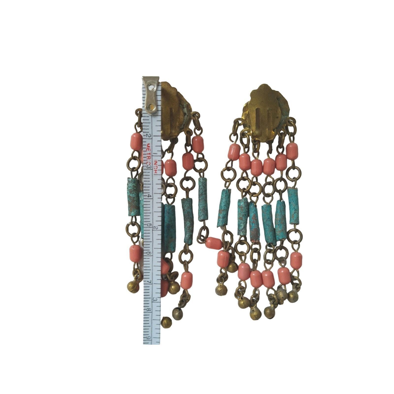 The Unbranded Brand Vintage Egyptian Revival Faience Blue & Orange Earrings Gold Size ONE SIZE - 2 Thumbnail
