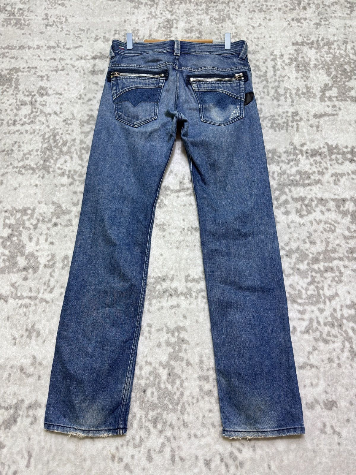Diesel Slammer Blue Distressed Zipper Back Pocket Jeans Men