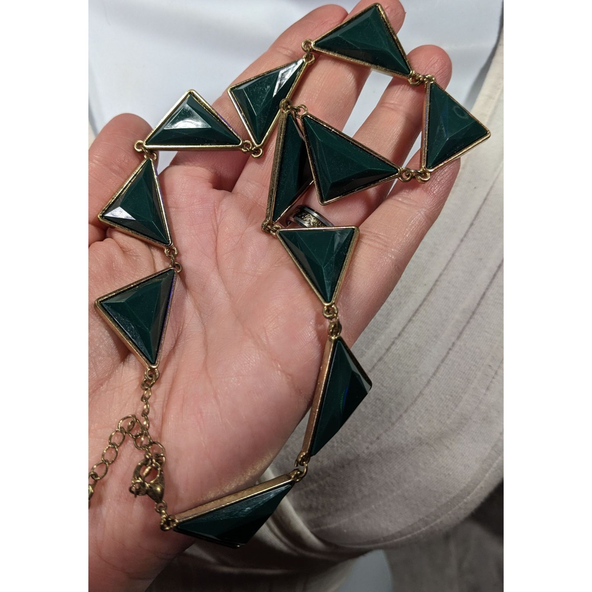 Other Geometric Dark Green And Gold Statement Necklace Size ONE SIZE - 7 Thumbnail