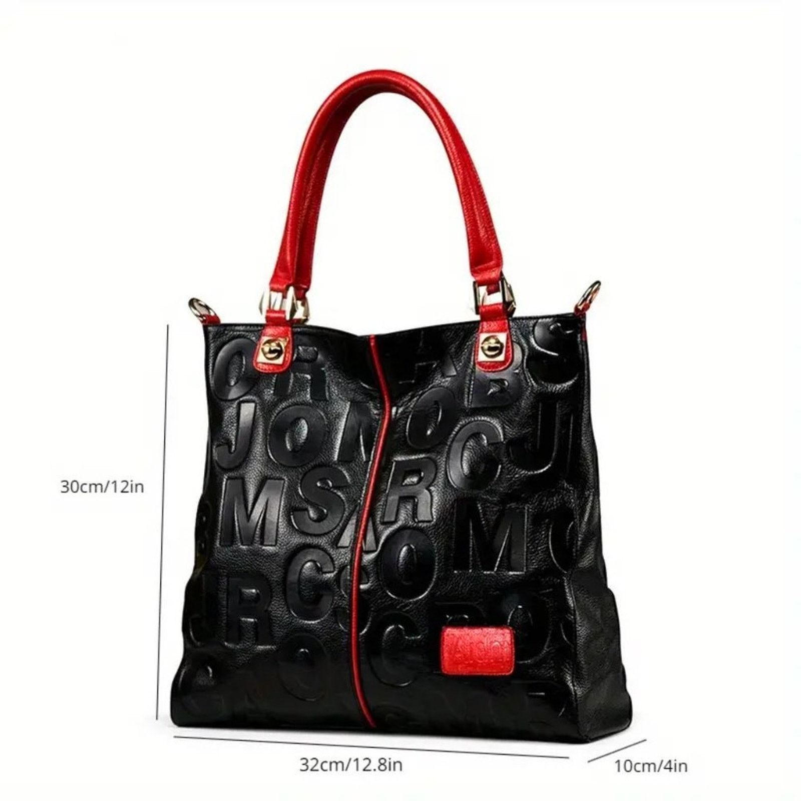 Other Genuine Leather Letter Embossed Tote Bag - Black/Red Size ONE SIZE - 8 Thumbnail