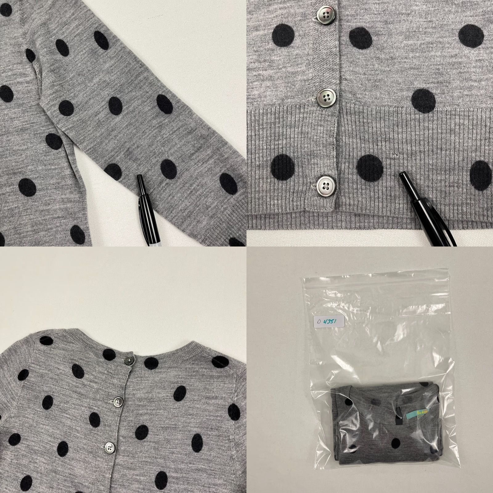Boden Boden Sweater Womens UK 8 US 4 Wool Gray Black Polka Dot Button Back Pullover Size S / US 4 / IT 40 - 8 Thumbnail