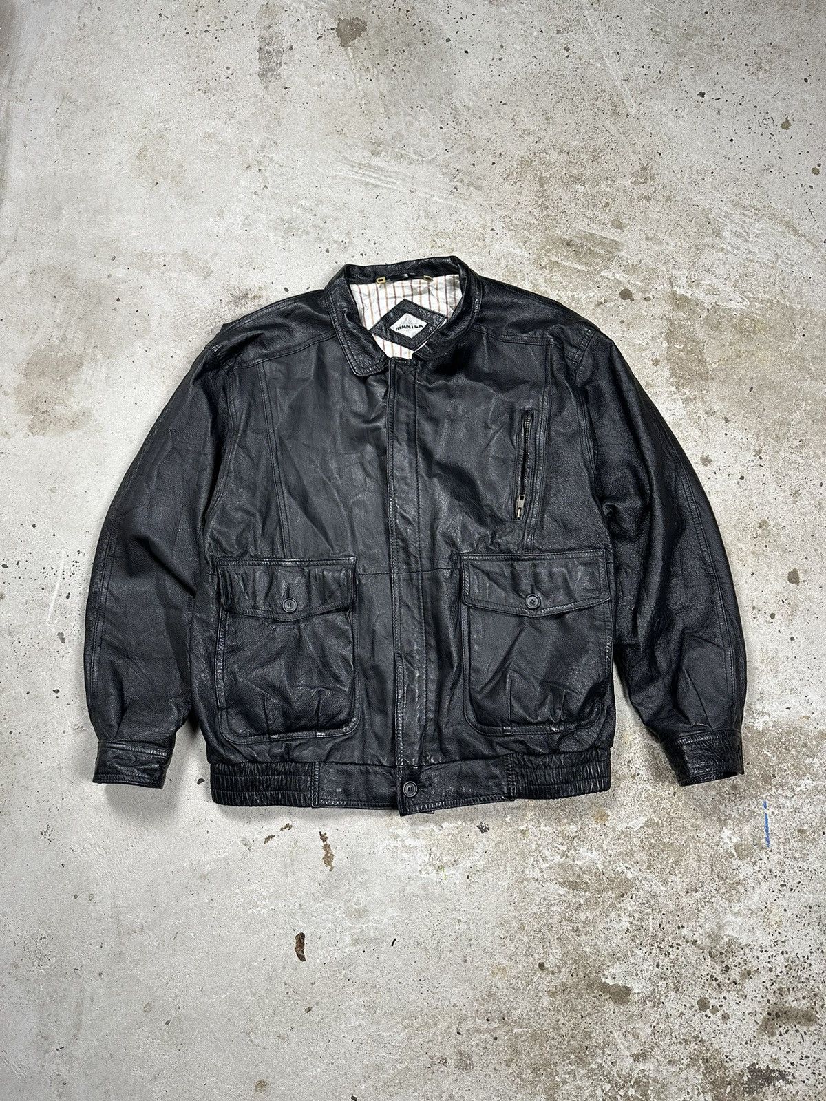 Vintage 90s Black Leather Bomber Jacket