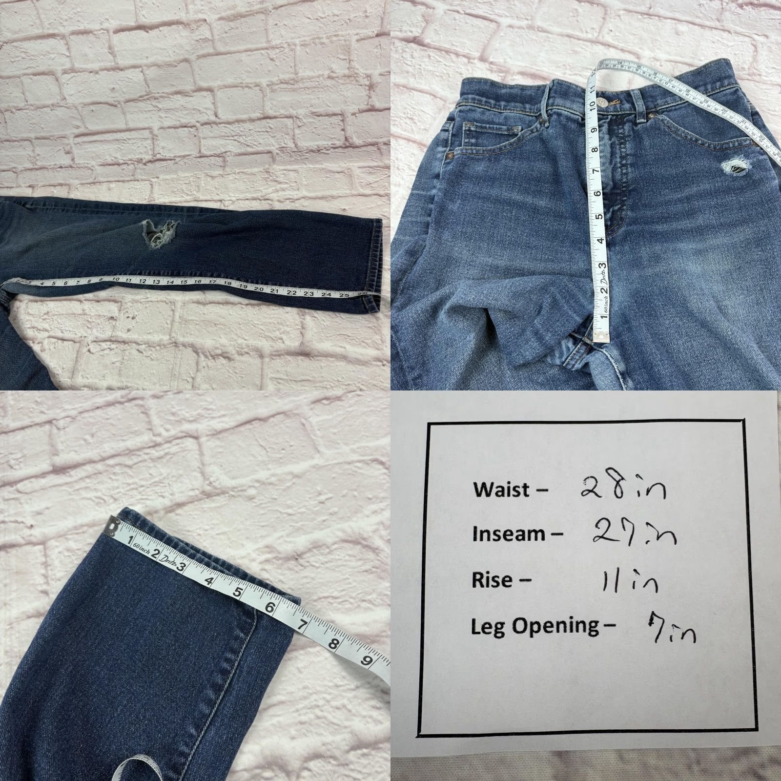 Express Express Jeans Womens Slim Super High Rise Medium Wash 28x27 Denim Distressed Pockets Zip Floats Size 25" / US 0 / IT 36 - 9 Thumbnail