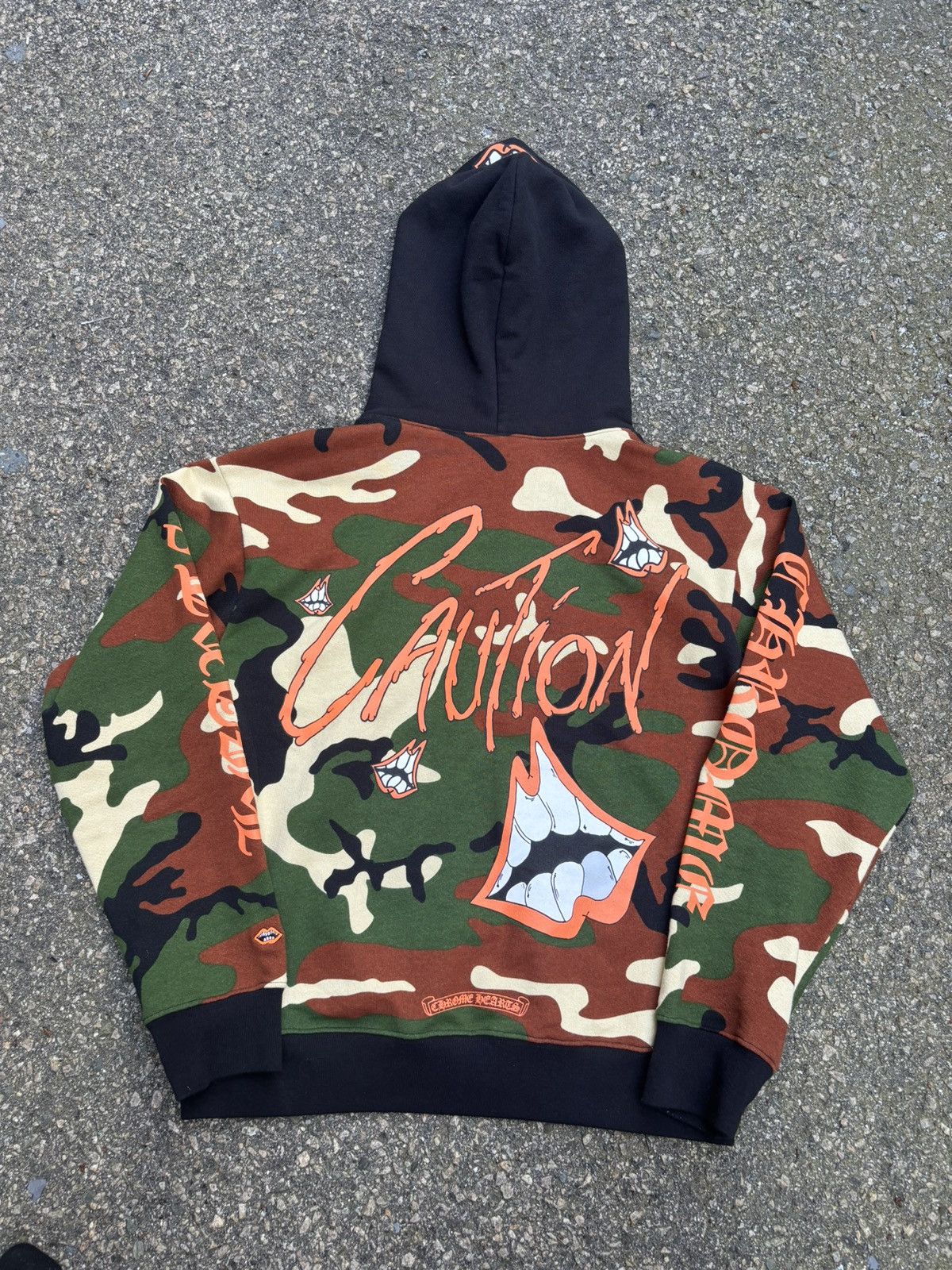image of Chrome Hearts Matty Boy Caution Camo Hoodie, Men's (Size Medium)