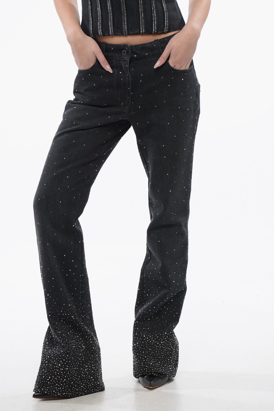 Off-White og1mm1125 Low Rise Bling Flared Fit Jeans in Black Size 25" / US 0 / IT 36 - 1 Thumbnail