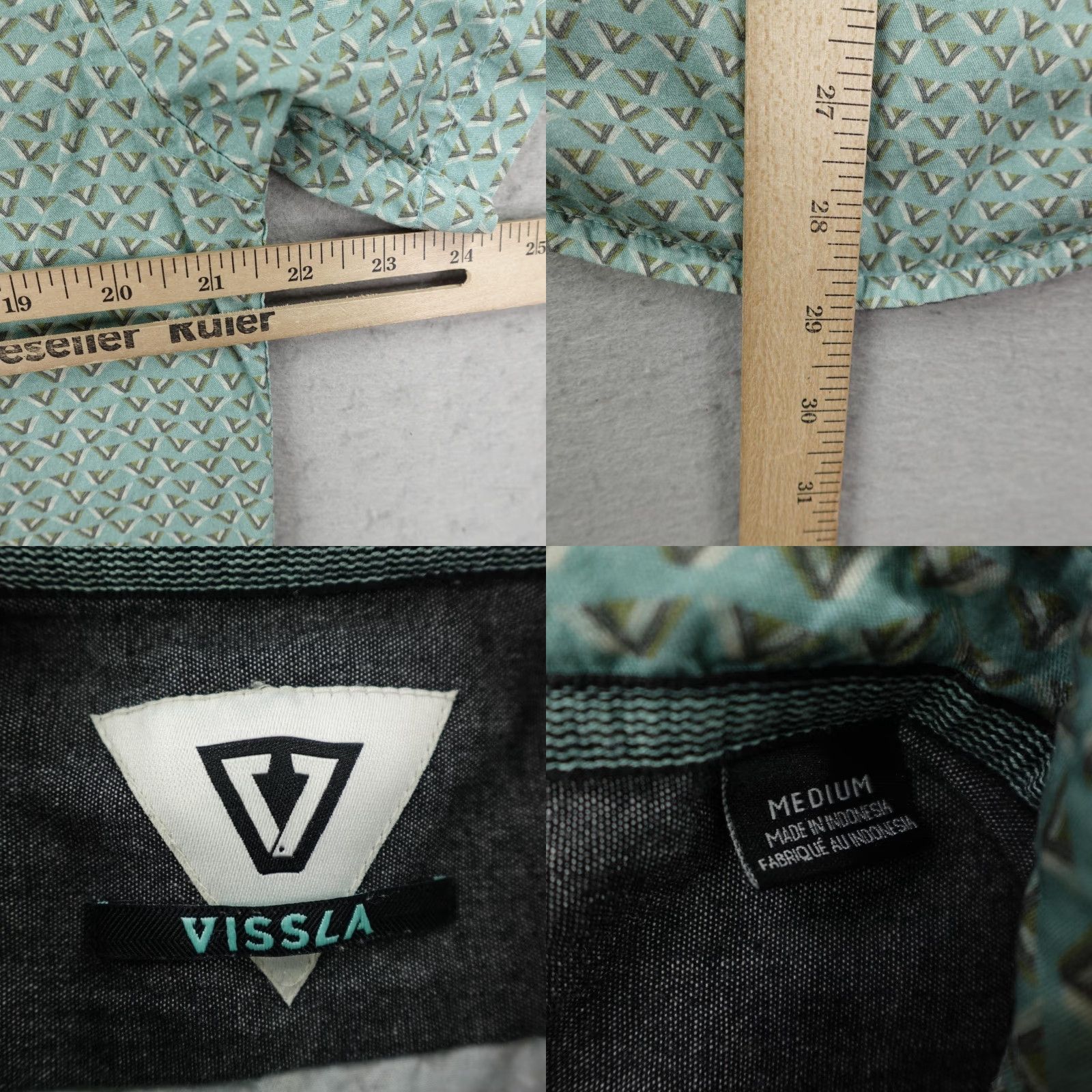 Vissla VINTAGE? No—it's a Vissla Button-Up Shirt Men Medium Mint Green Geometric Print Short Sleeve Beach Surf Camp Casual Workwear Mens Size US M / EU 48-50 / 2 - 8 Thumbnail