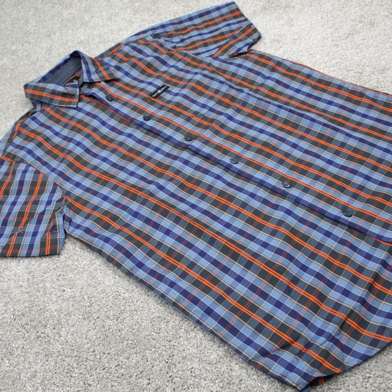 Bell Taco Bell Mens Small Blue/Orange Plaid Short Sleeve Button-Up Shirt Size US S / EU 44-46 / 1 - 6 Thumbnail