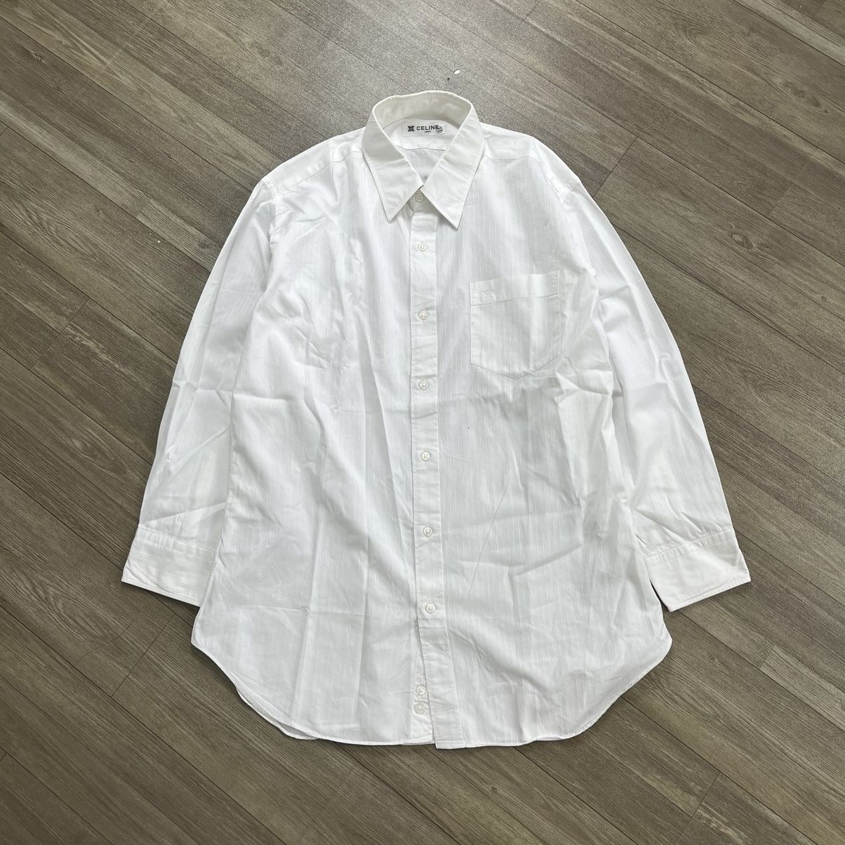 Celine 1990s Vintage Celine Paris Striped White Shirt Luxury Size US M / EU 48-50 / 2 - 1 Thumbnail