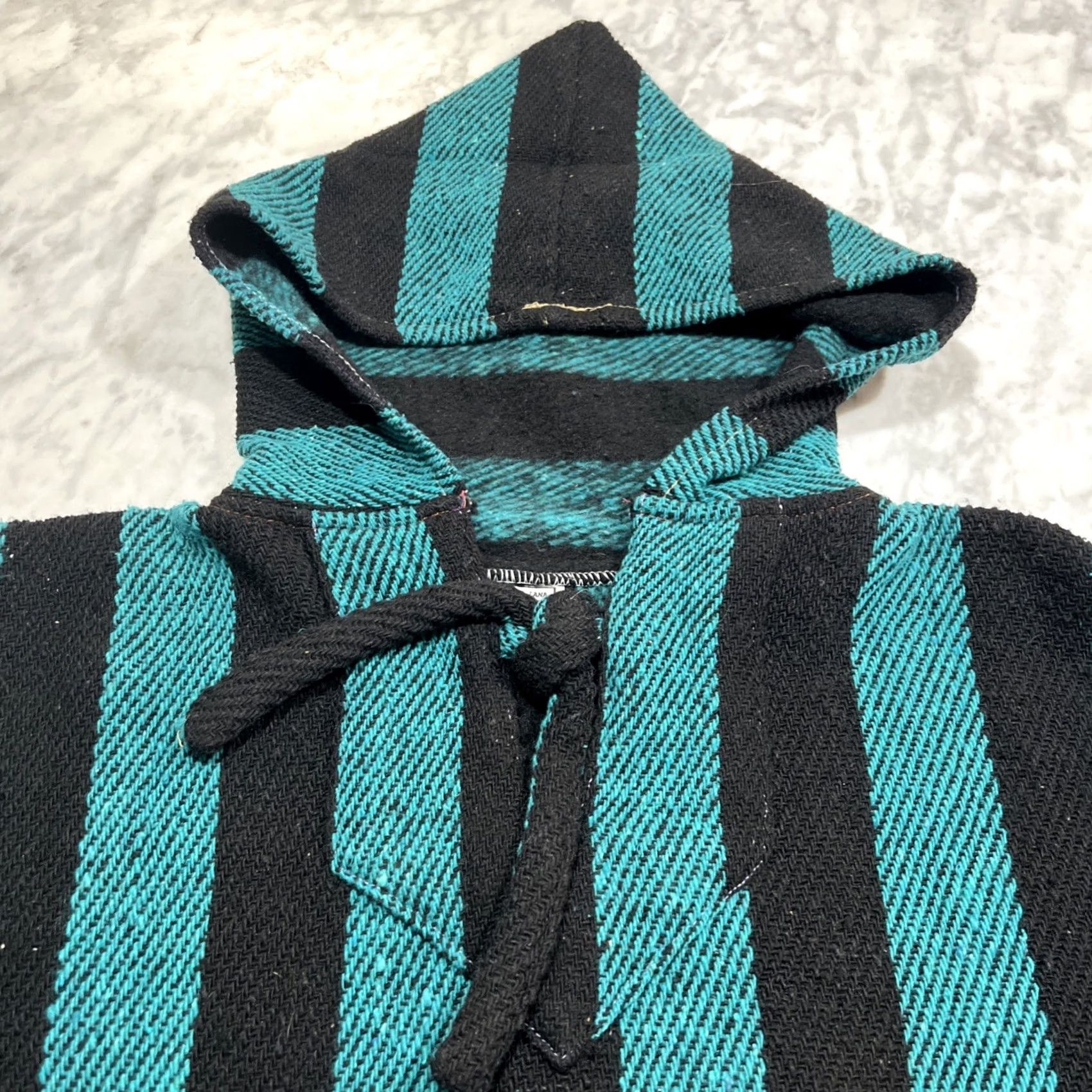 Altea VINTAGE Arti-Lana Hoodie Men XL Pullover Black Teal Striped Beach Hippie Pockets Geometric Tweed Wool Blend Size US XL / EU 56 / 4 - 4 Thumbnail