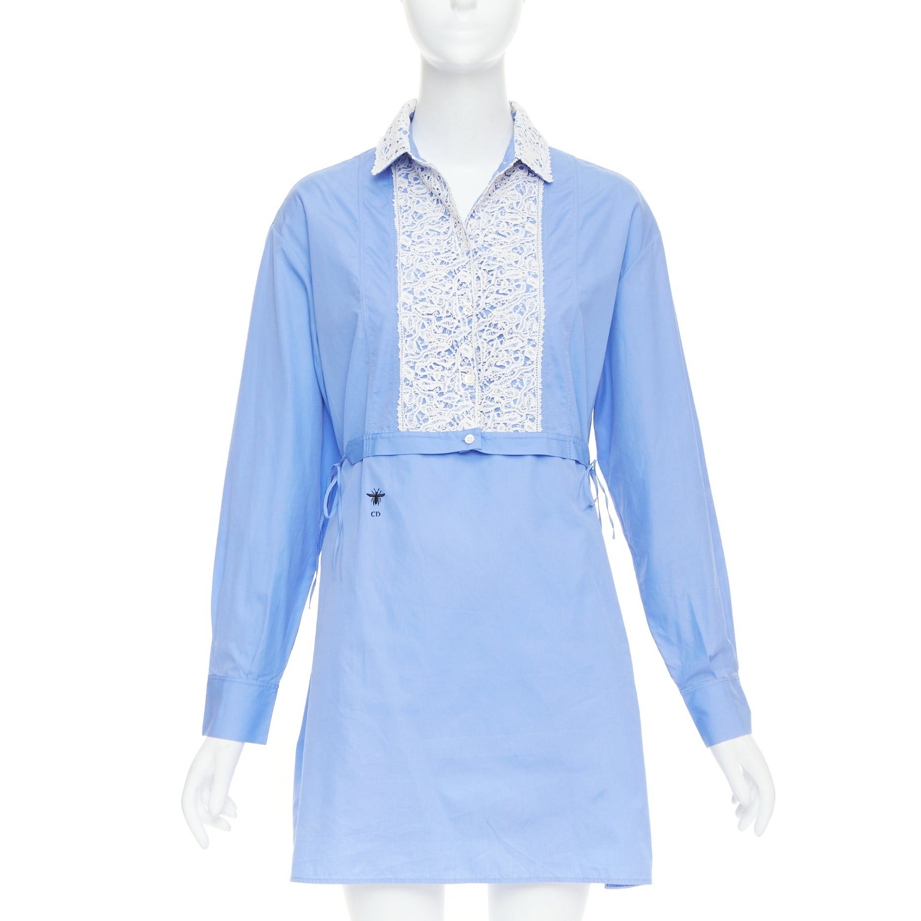 Dior CHRISTIAN DIOR 2021 blue white cotton lace plastron bib belted tunic shirt dress FR38 M Size M / US 6-8 / IT 42-44 - 1 Thumbnail