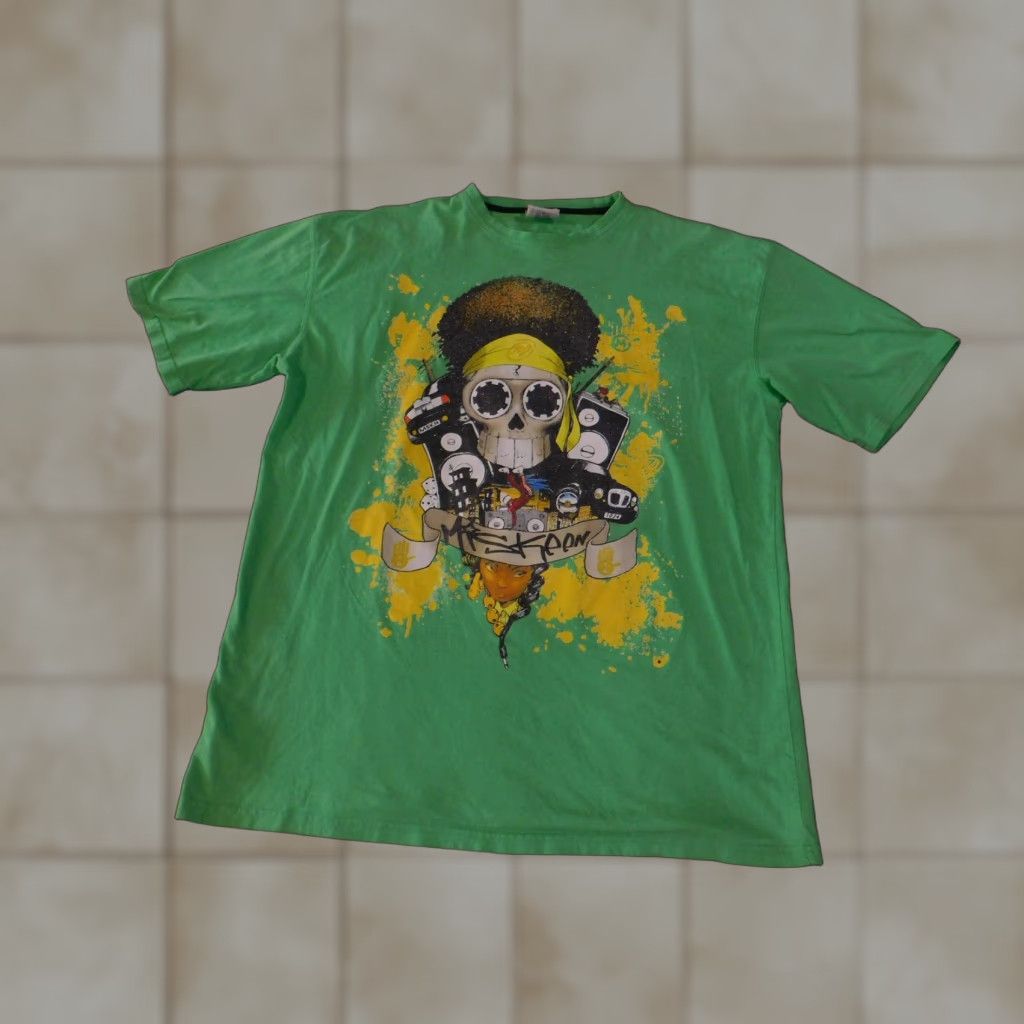 Vintage Miskeen Originals Shirt Mens 2XL Green Skull Graphic Paint Splatter Tee Afro Size US XXL / EU 58 / 5 - 1 Thumbnail