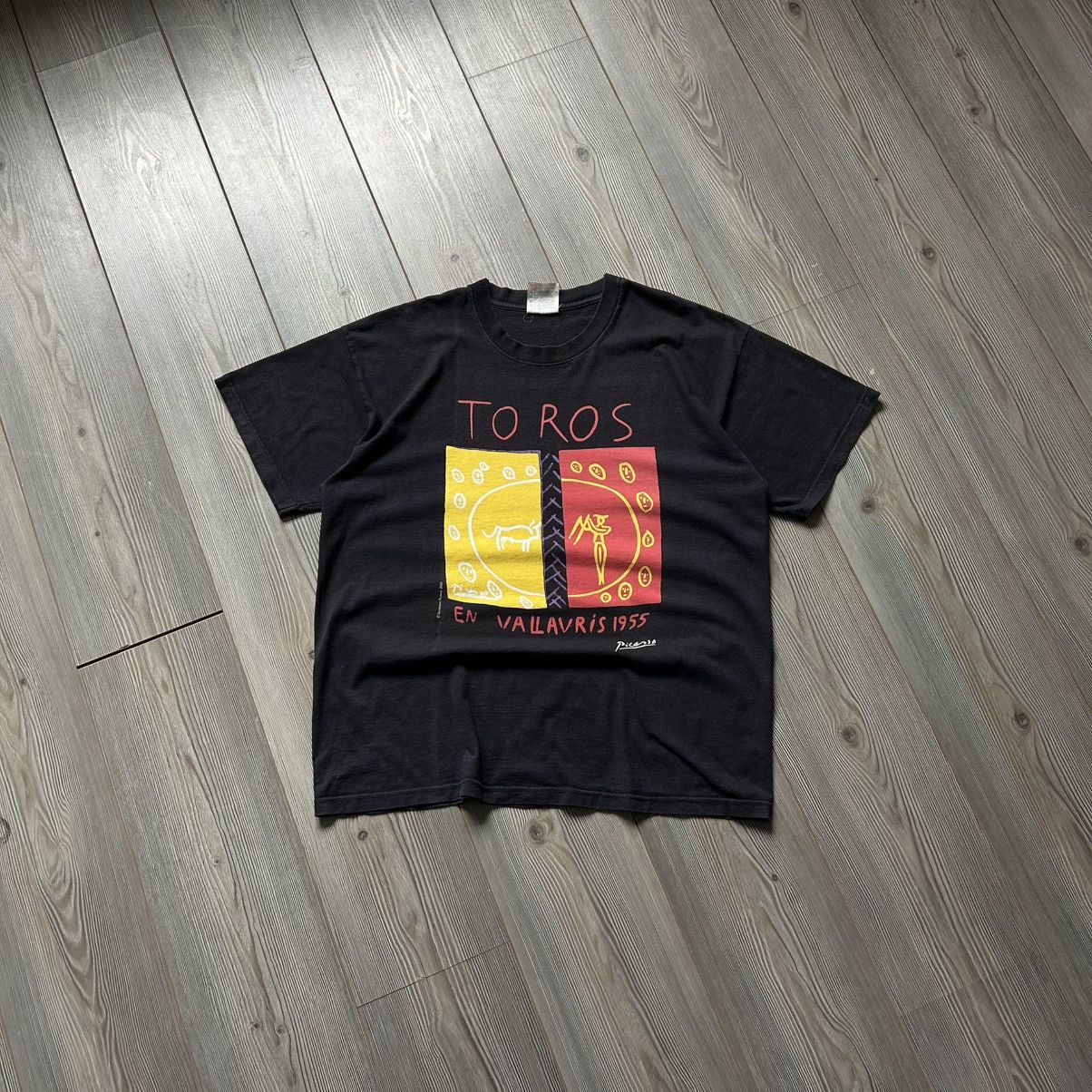 Vintage 90s Picasso TOROS EN VALLAURIS 1995 Art T Shirt Fade