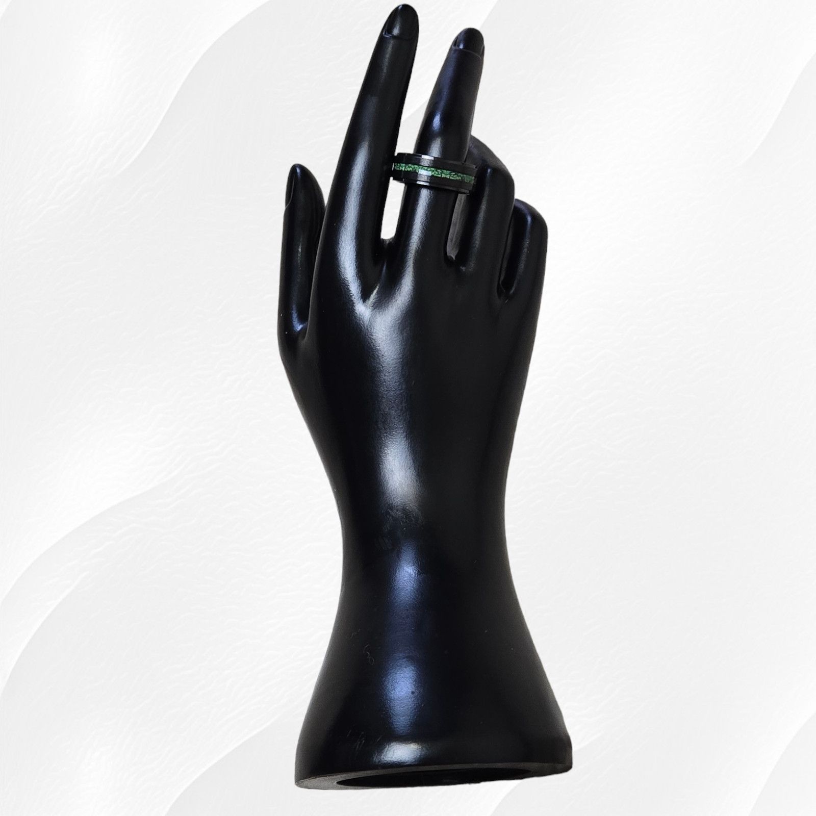 Other Black Stainless Steel Inlaid Green Band Ring Size 10 Size ONE SIZE - 8 Thumbnail