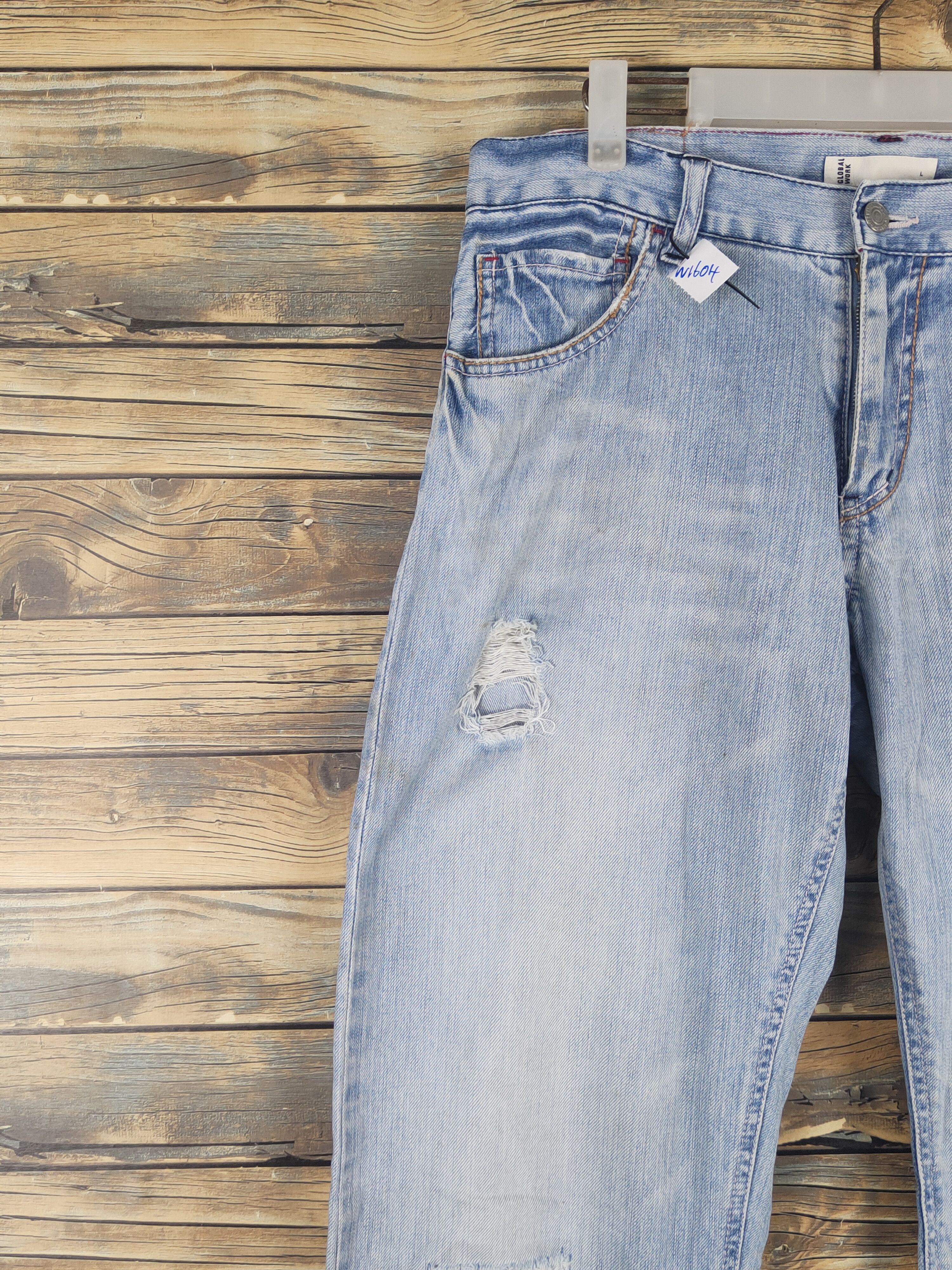 Global Work Global Work Light Blue Distressed Ripped denim Jeans #W1604 Size US 32 / EU 48 - 3 Thumbnail