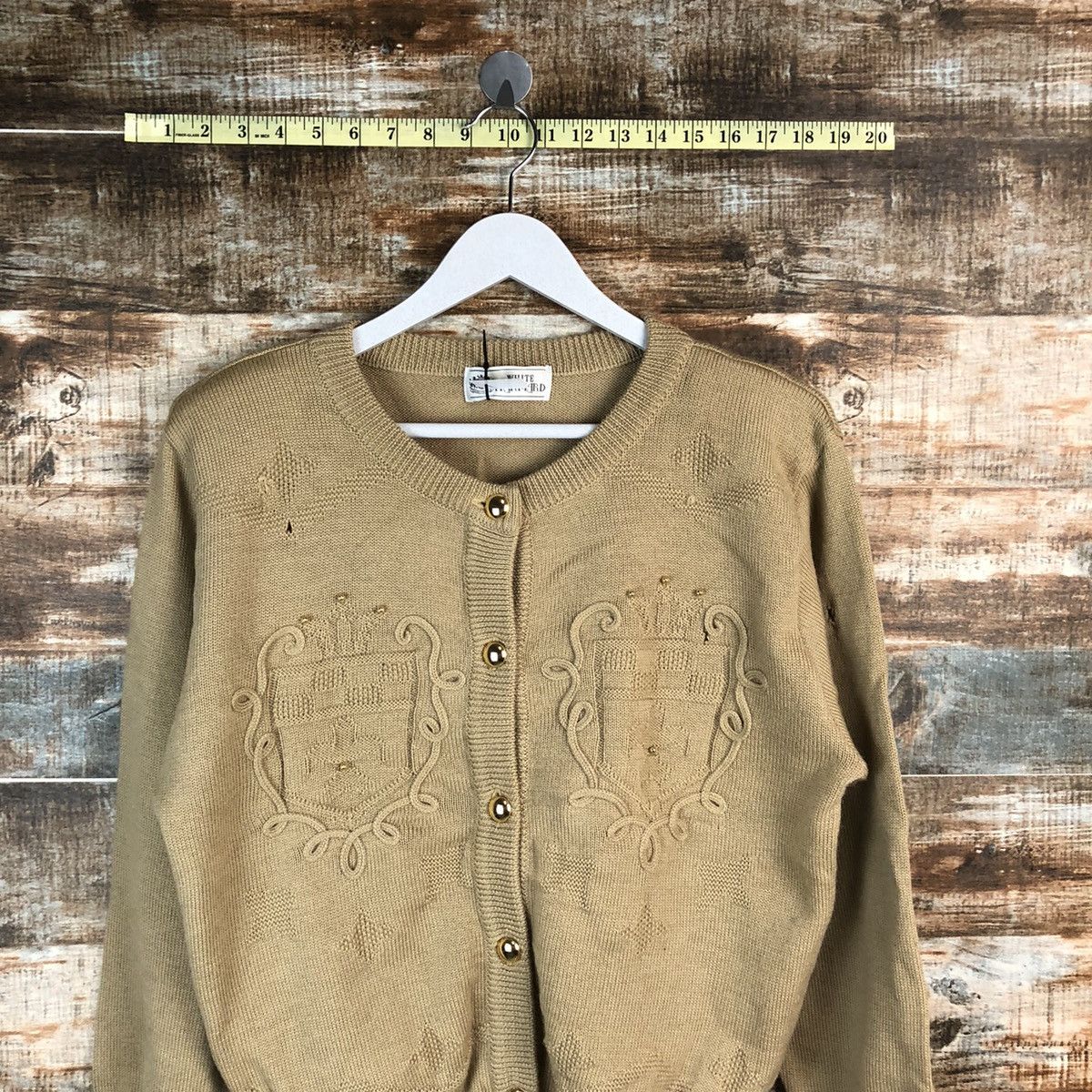 Japanese Brand White Itariyard Brown Patterned Cardigans #A1697 Size US S / EU 44-46 / 1 - 5 Thumbnail