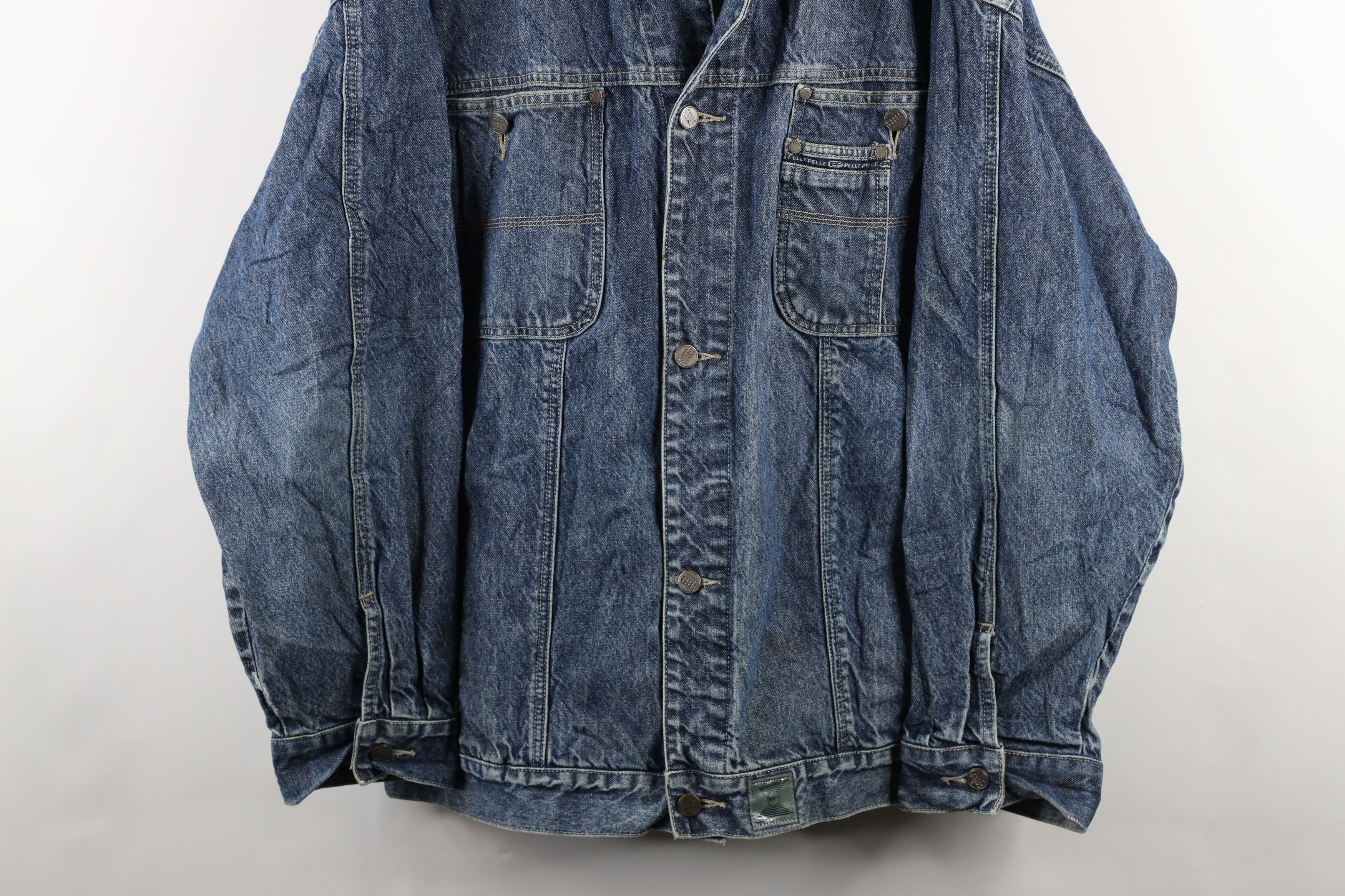 Pelle Pelle × Vintage Vintage Pelle Pelle Spell Out Denim Jean Trucker Jacket Size US XXL / EU 58 / 5 - 3 Thumbnail