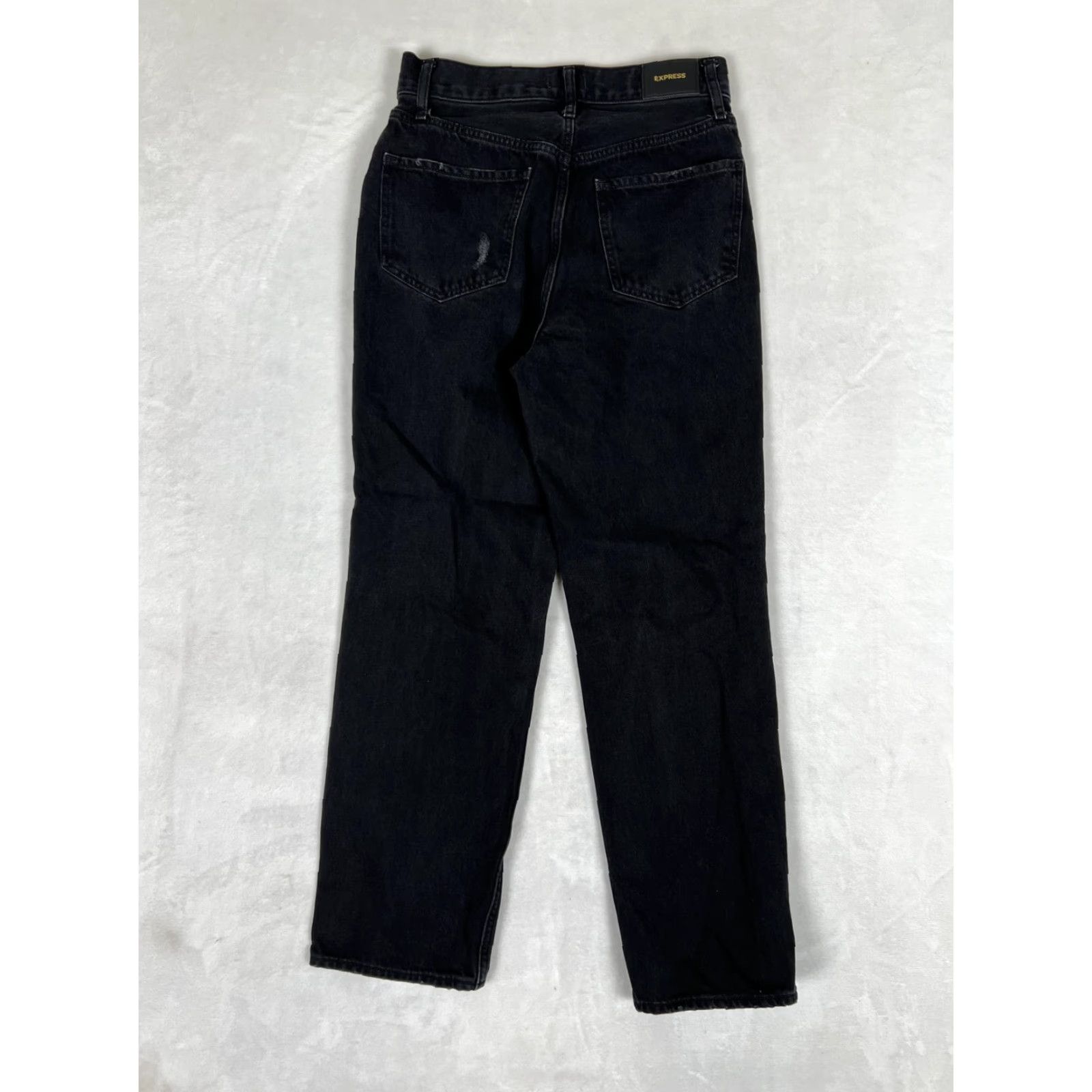 Express Express Jeans Women's 2 Black Modern Straight Super High Rise Distressed Denim Size 26" / US 2 / IT 38 - 6 Thumbnail