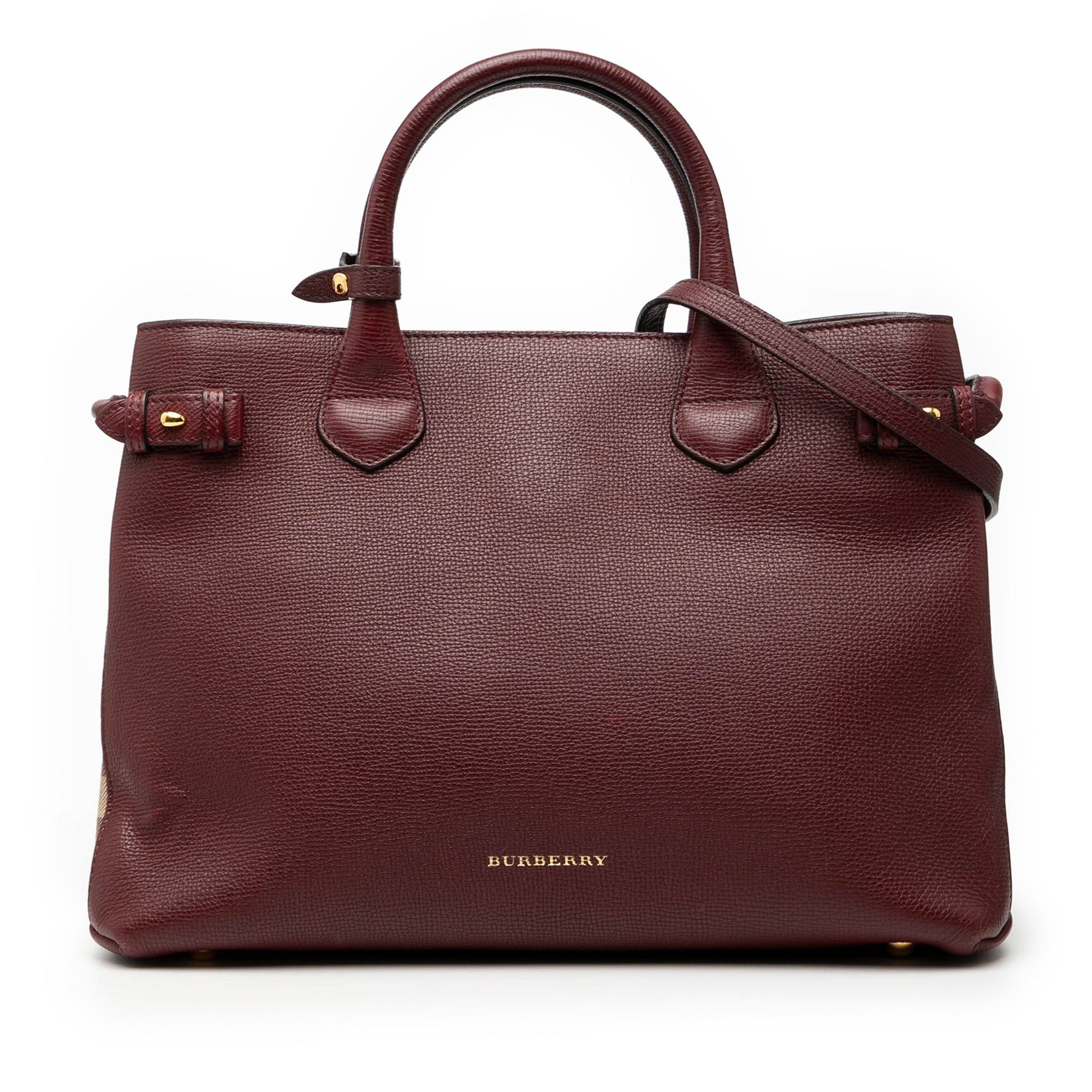 Medium Leather and House Check Banner Satchel