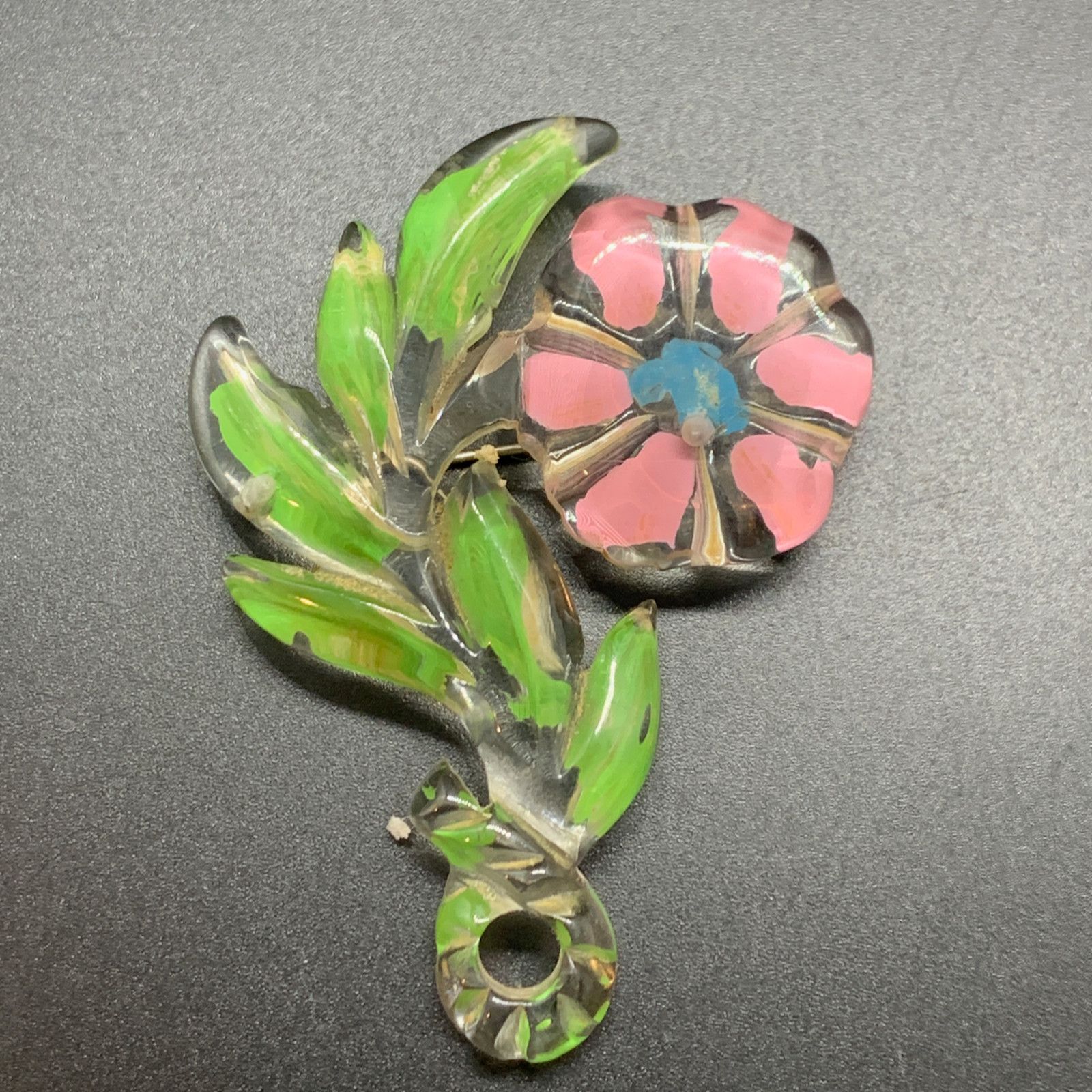 Vintage Vintage Reverse Carved Lucite Pink Flower Brooch Pin 2.5" Size ONE SIZE - 5 Thumbnail