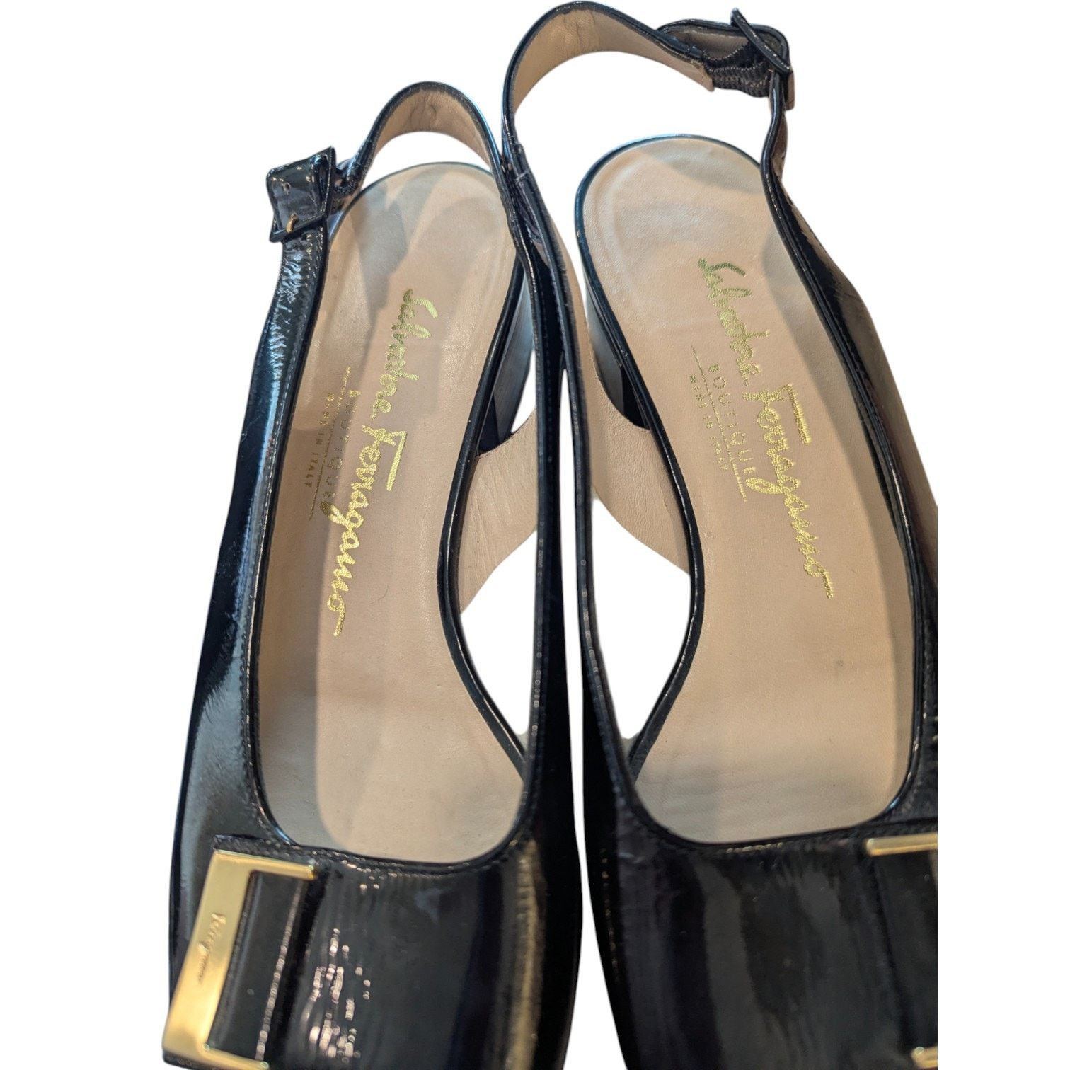 Salvatore Ferragamo 7AA Salvatore Ferragamo Boutique Black Leather Slingback Size US 7 / IT 37 - 8 Thumbnail