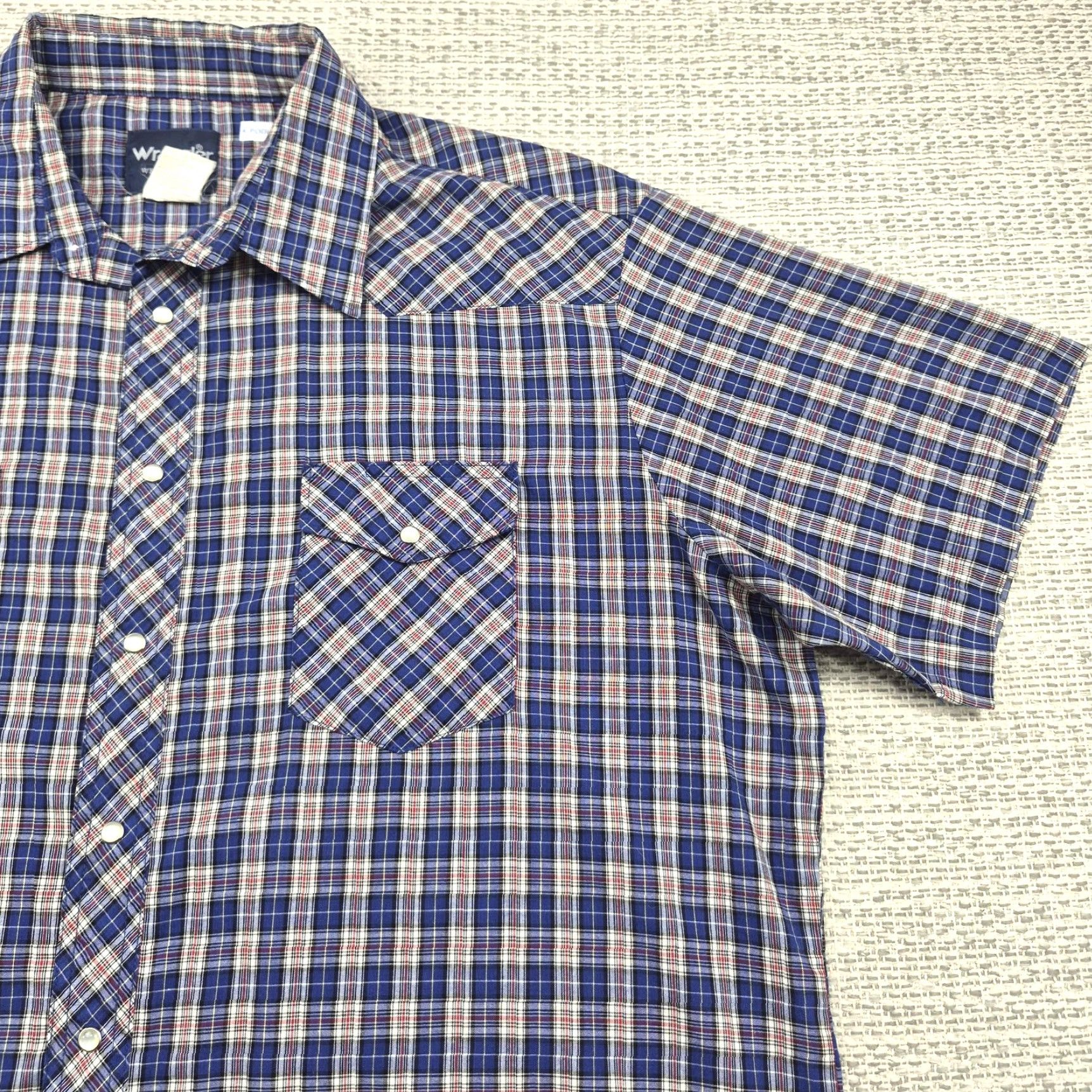Wrangler VTG Wrangler Pearl Snap Shirt Mens XL Blue Plaid Short Sleeve Western Cowboy Shirt XL Mens Blue Plaid Pearl Snap Western Shirt Size US XL / EU 56 / 4 - 2 Thumbnail