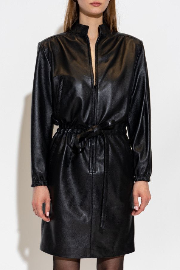Saint Laurent Paris o1b1hav111224 Zip Dress in Drummed Lambskin in Black Size XS / US 0-2 / IT 36-38 - 3 Thumbnail