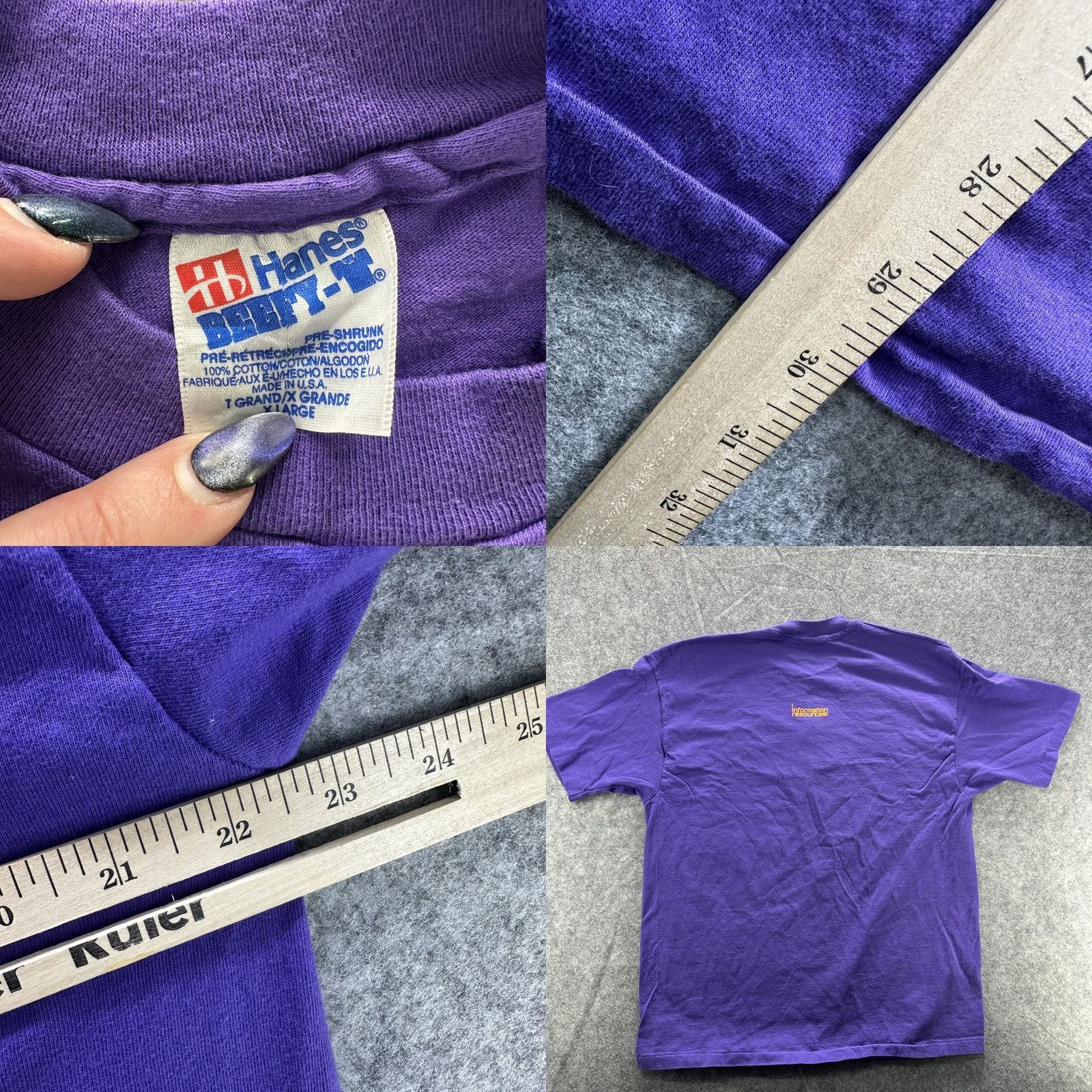 Hanes VINTAGE Hanes Shirt Mens XL Purple Make Quality Your Mark 90s Star Graphic Print Tan Size US XL / EU 56 / 4 - 8 Thumbnail