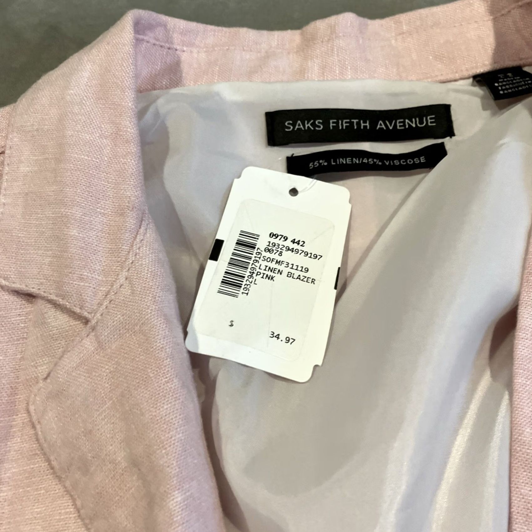 Saks Fifth Avenue Saks Fifth Avenue Blazer Pink Linen Blend - Pockets - Double Vents - Large - Mens - Regular Fit Size 42R - 5 Thumbnail