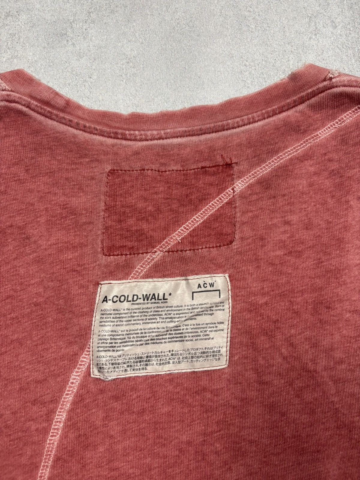 A-COLD-WALL* A-Cold-Wall Distressed T-Shirt Washed Red Asymmetric Seam Size US L / EU 52-54 / 3 - 21 Thumbnail