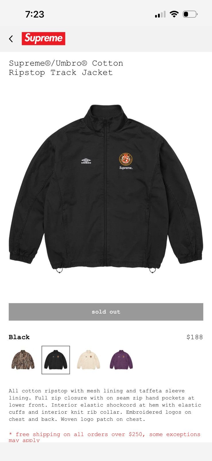 Supreme Supreme Umbro Cotton Ripstop Track Jacket | Grailed
