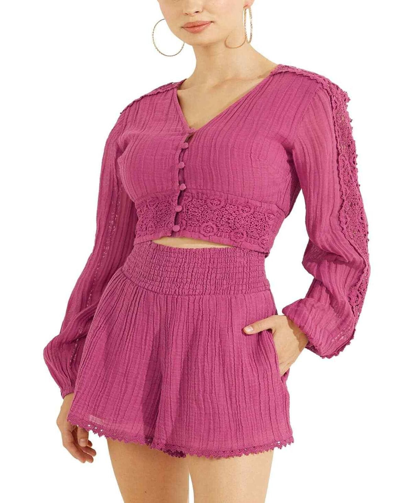 Guess Guess Women's Purple Abigail Gauze Crop Top - XS - Purple Size XS / US 0-2 / IT 36-38 - 1 Thumbnail