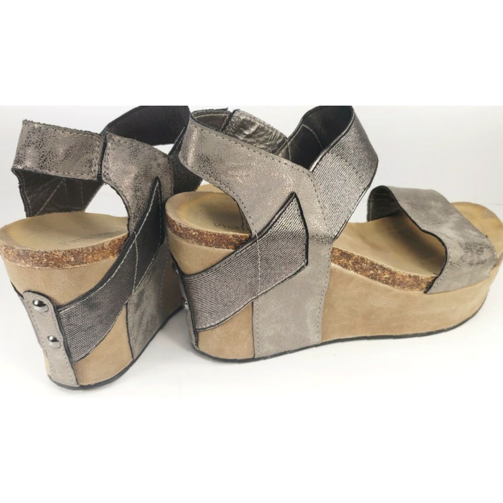 Vintage Pierre Dumas CHANTAL-2 Platform Wedge Sandals Women's Size 8 Pewter 22270 Size US 8 / IT 38 - 4 Thumbnail