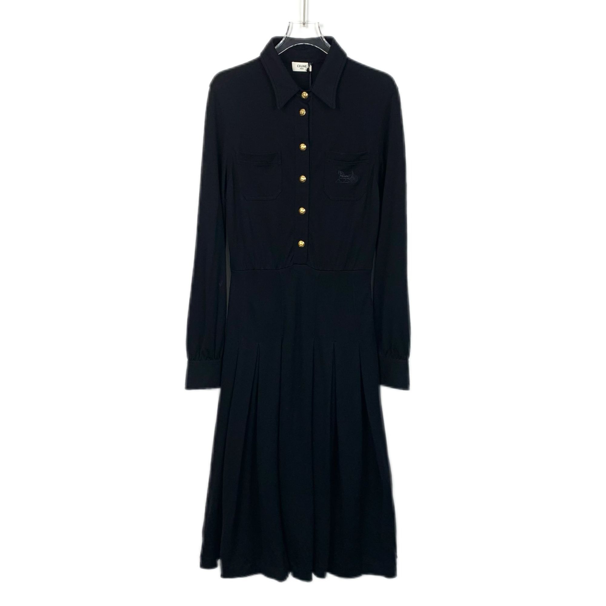 Celine Celine Paris Black Long Sleeve Pleated Midi Dress With Gold Size M / US 6-8 / IT 42-44 - 1 Thumbnail