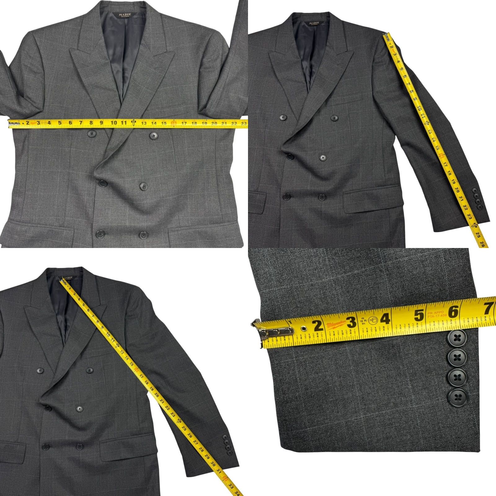 Jos. A. Bank VINTAGE Jos. A. Bank Wool Double-Breasted Jacket Blazer Gray 41R Mens Regular Blazer Jacket Wool Gray 41R Mens Size 42R - 8 Thumbnail