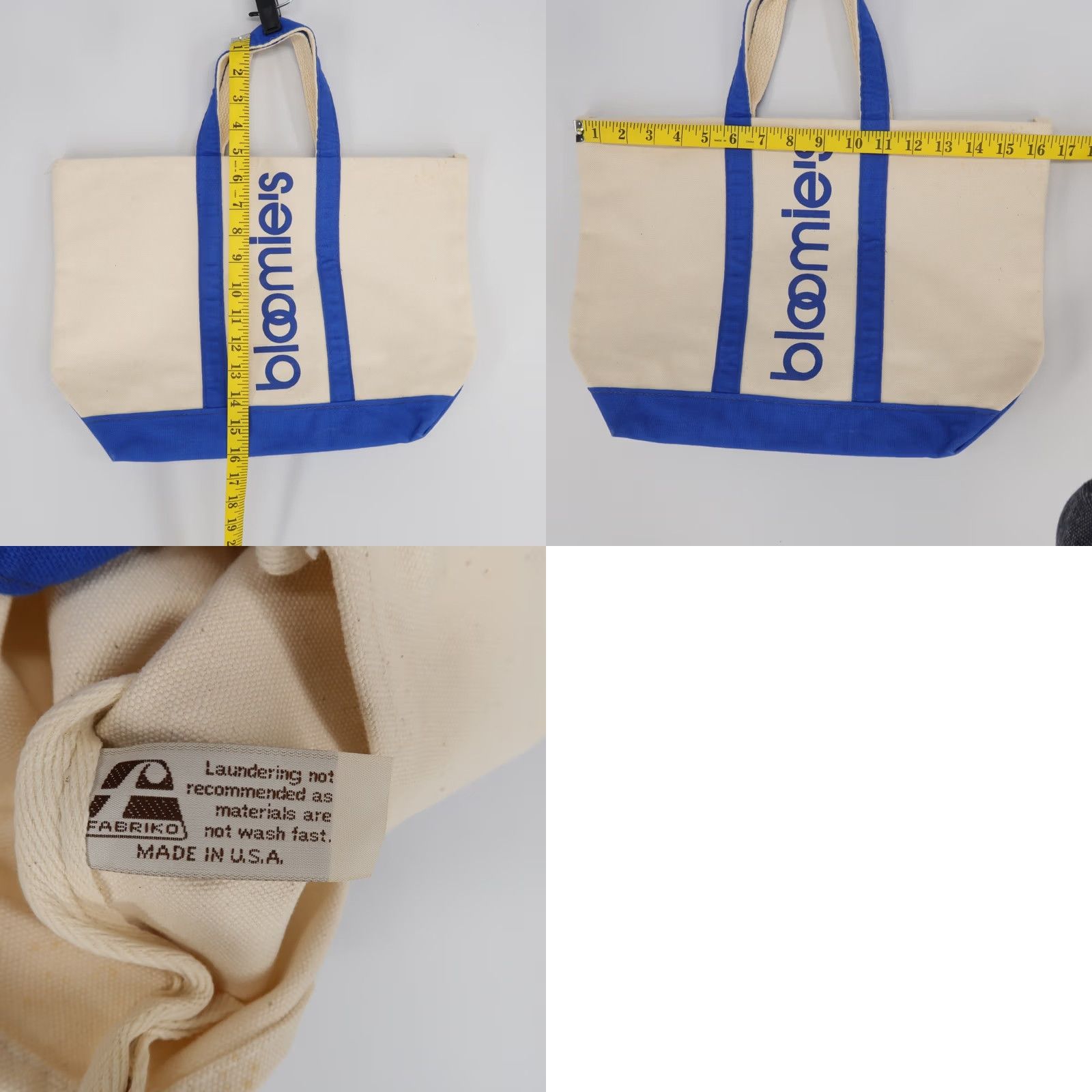 Bloomingdale's VINTAGE Bloomingdale's Bloomies Tote Bag Cream Logo Canvas Blue Tote Women Size ONE SIZE - 8 Thumbnail