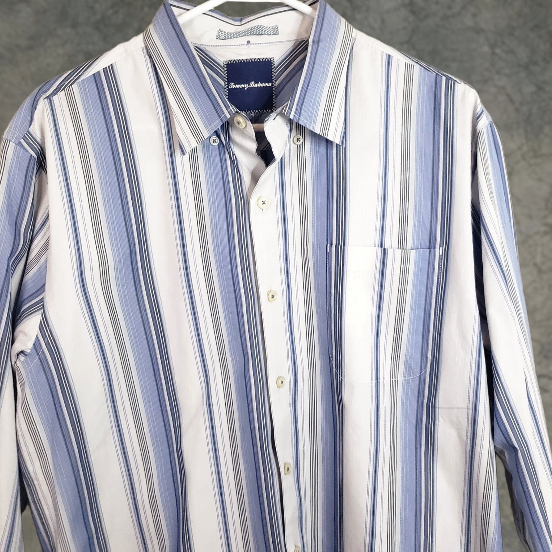 Tommy Bahama Tommy Bahama Shirt Mens L Blue White Striped Long Sleeve Button Up Cotton Polyester Size US L / EU 52-54 / 3 - 1 Thumbnail
