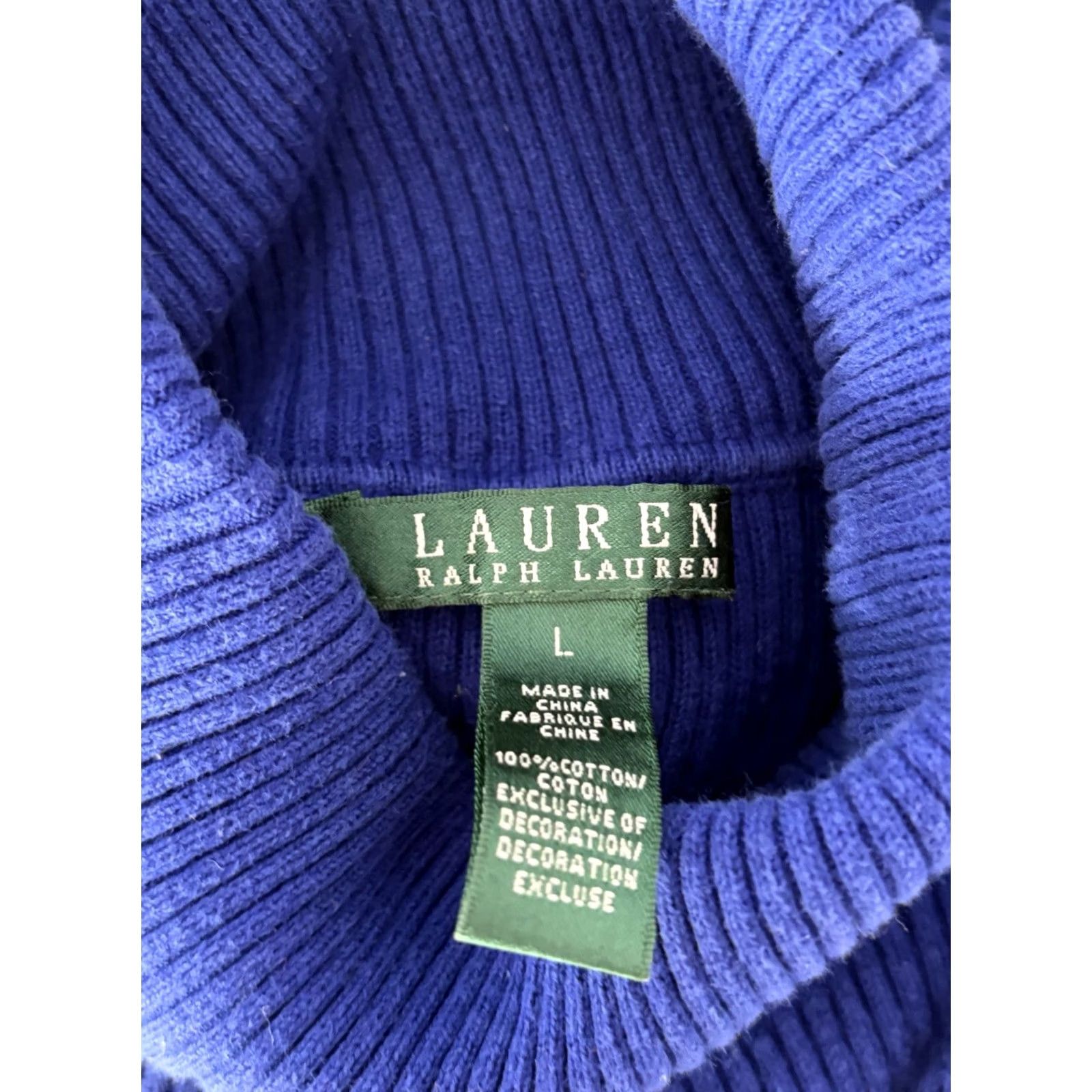 Ralph Lauren VINTAGE Lauren Ralph Lauren Turtleneck Sweater Womens Blue L Ribbed Logo Knit Pullover Long Sleeve Regular Winter Fall Size L / US 10 / IT 46 - 5 Thumbnail