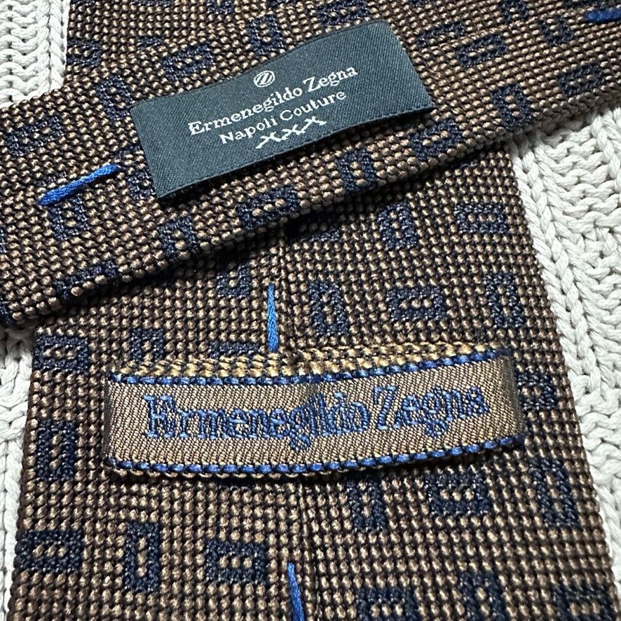Ermenegildo Zegna Ermenegildo Zegna bronze geometric print textured silk tie Size ONE SIZE - 3 Thumbnail