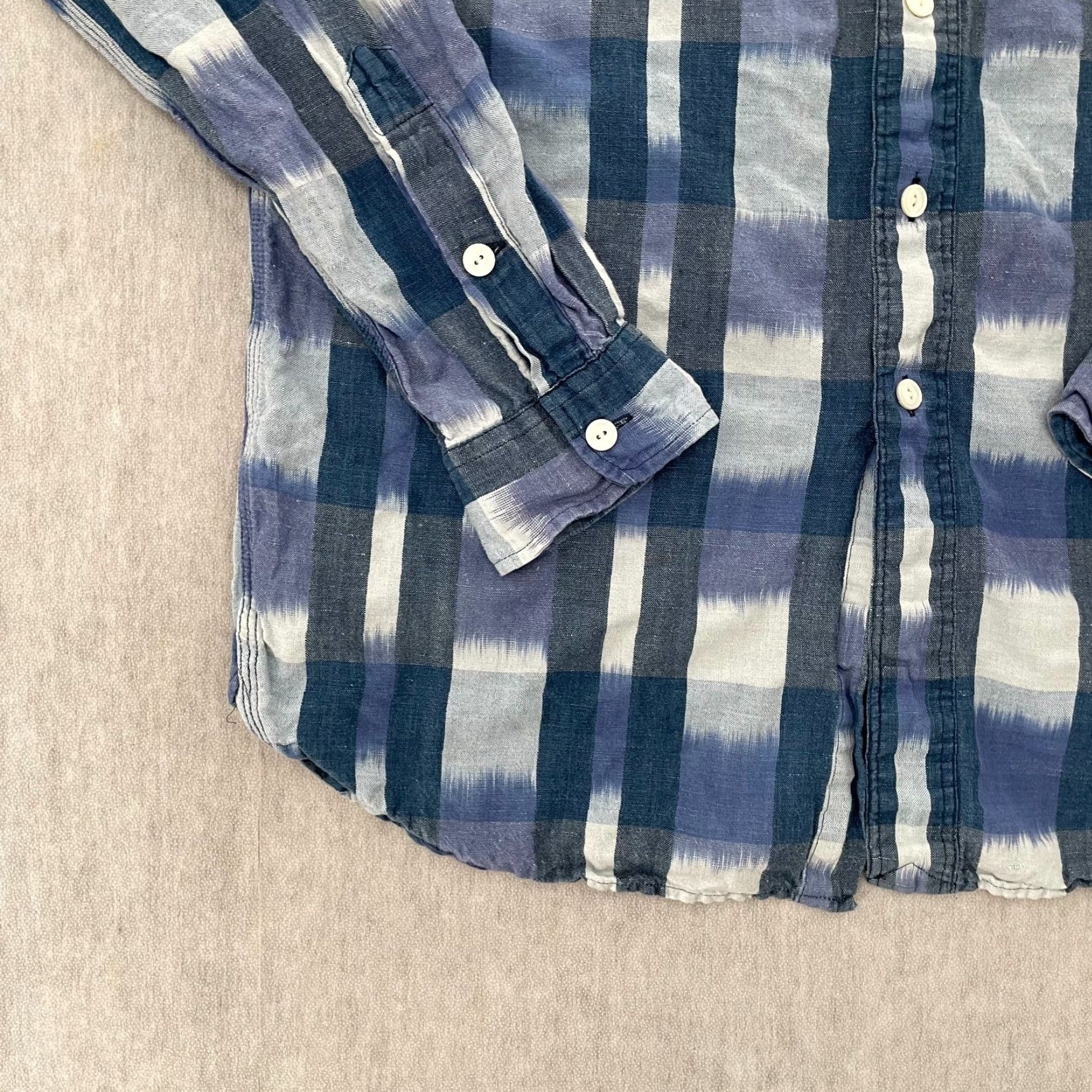 Polo Ralph Lauren Polo Ralph Lauren Blue Plaid Button-Up Shirt Adult Medium Cotton Linen Long Sleeve with Pockets Mens Size US M / EU 48-50 / 2 - 4 Thumbnail