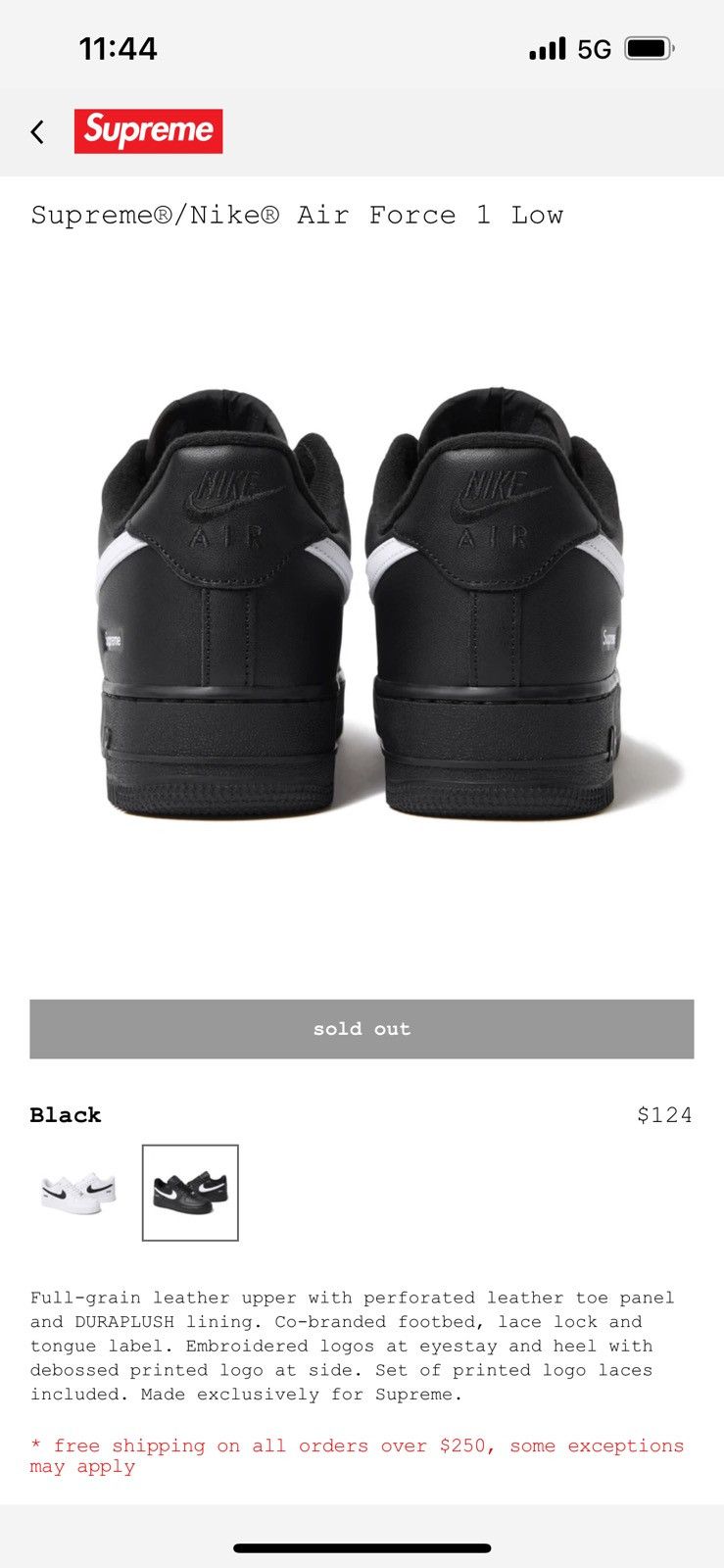 Nike × Supreme Supreme x Nike Air Force 1 Low black White CU9225-102 size 9 Size US 9 / EU 42 - 7 Thumbnail