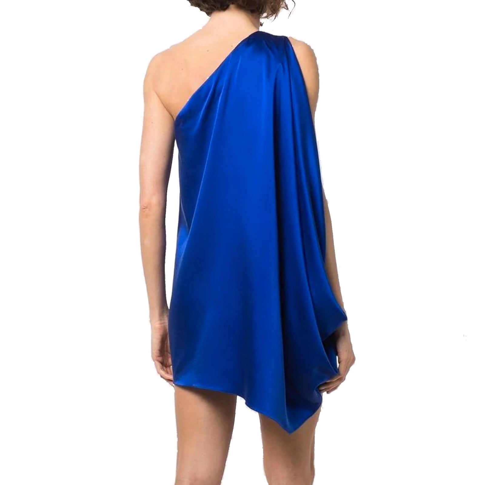 Saint Laurent Paris o1s1wg111024 One-Shoulder Mini-Dress Washed Silk Satin Blue Size S / US 4 / IT 40 - 3 Thumbnail