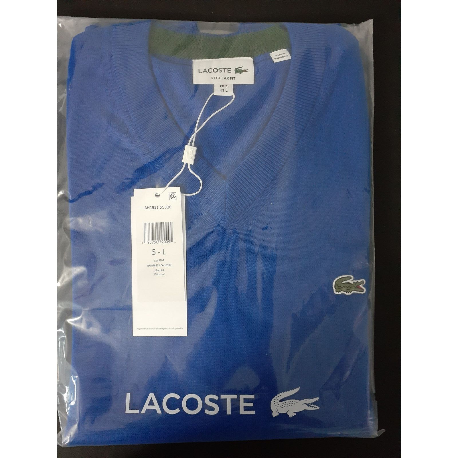Lacoste Lacoste Mens Monochrome Cotton V Neck Sweater Cobalt Large Size US L / EU 52-54 / 3 - 2 Thumbnail