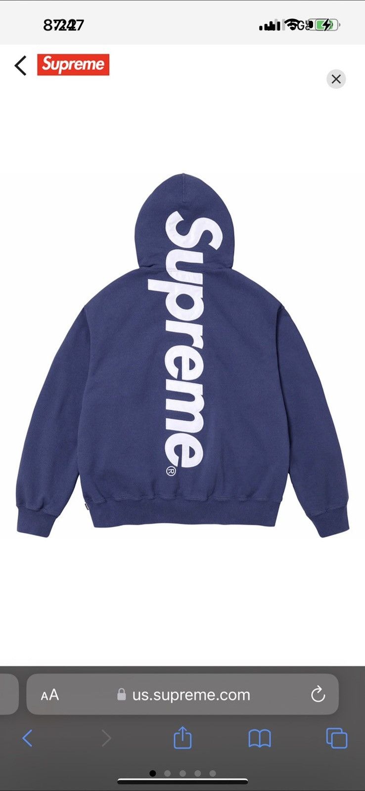 image of Supreme Satin Appliqué Hooded Sweatshirt - Washed Navy, Men's (Size XL)